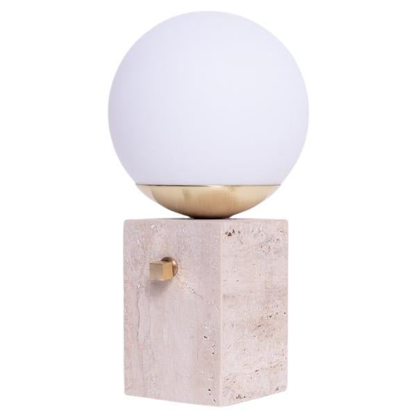 Contemporary Travertine stone Globe table lamps, brass light switch For Sale