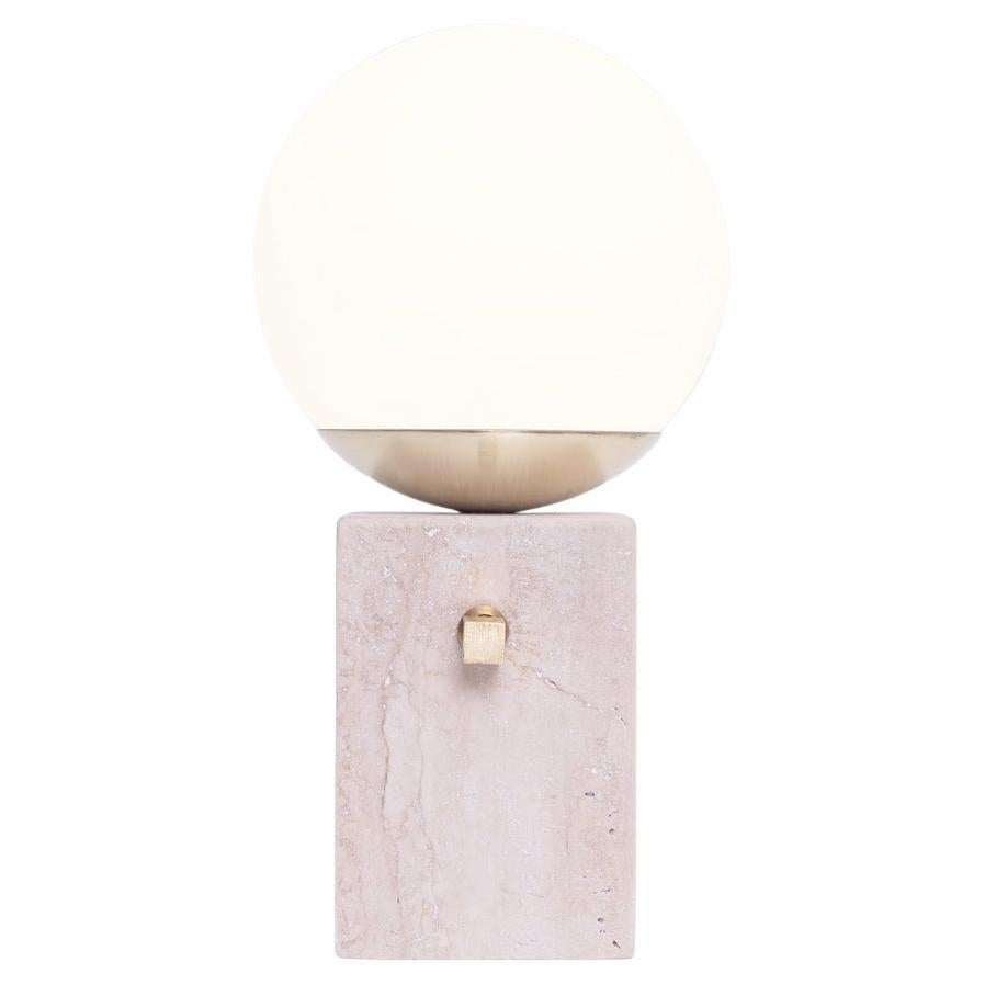 Travertine stone Globe table lamps, brass light switch For Sale