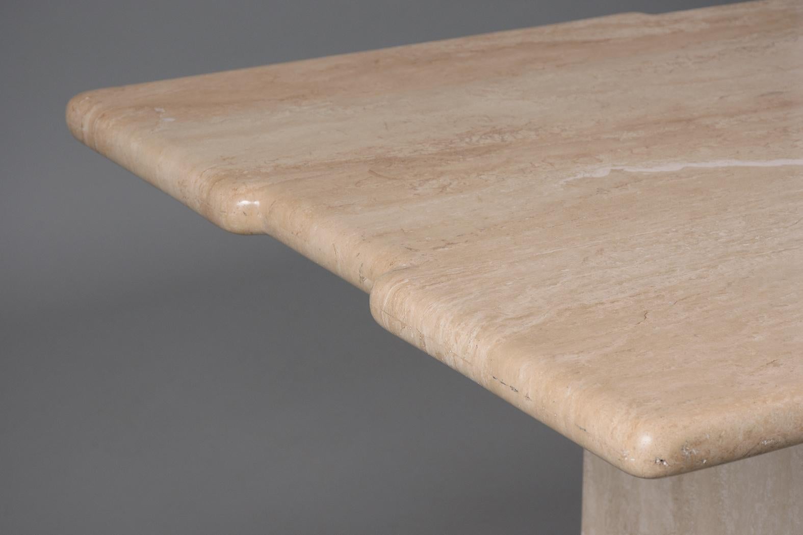 Mid-Century Modern 1970s Italian Travertine Stone Dining Table - Vintage Elegance For Sale