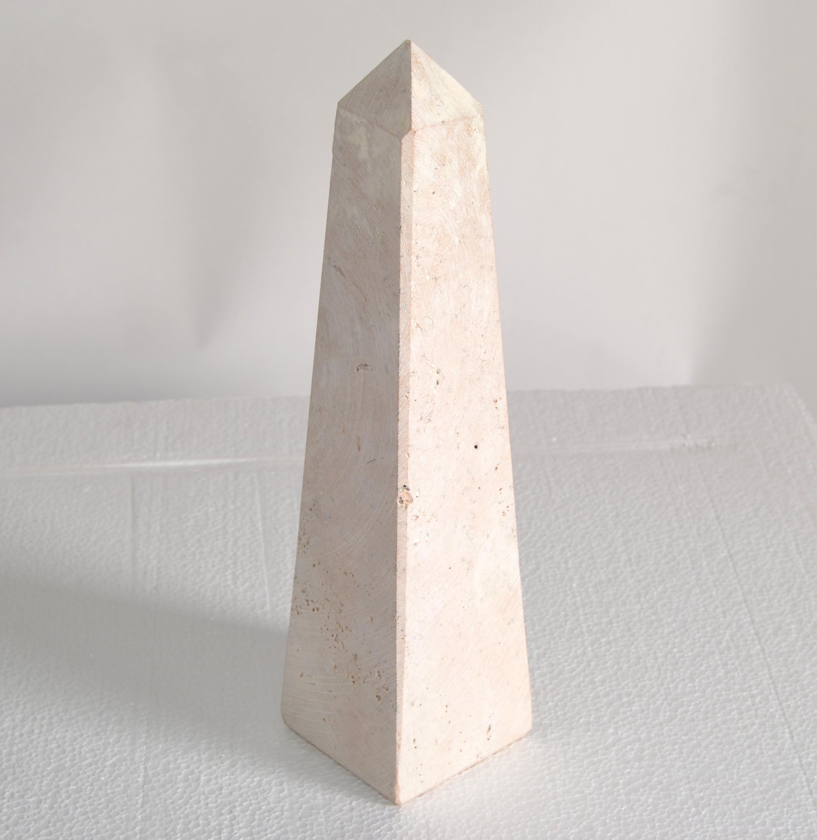 1980s Italian Beige Travertine Stone Obelisk in the Style of Grand Tour.
Look great as display and also very useful as bookends.
Handcrafted and Parts of Label at the base.
