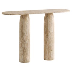 Table console minimaliste en travertin, table d'entrée en marbre beige