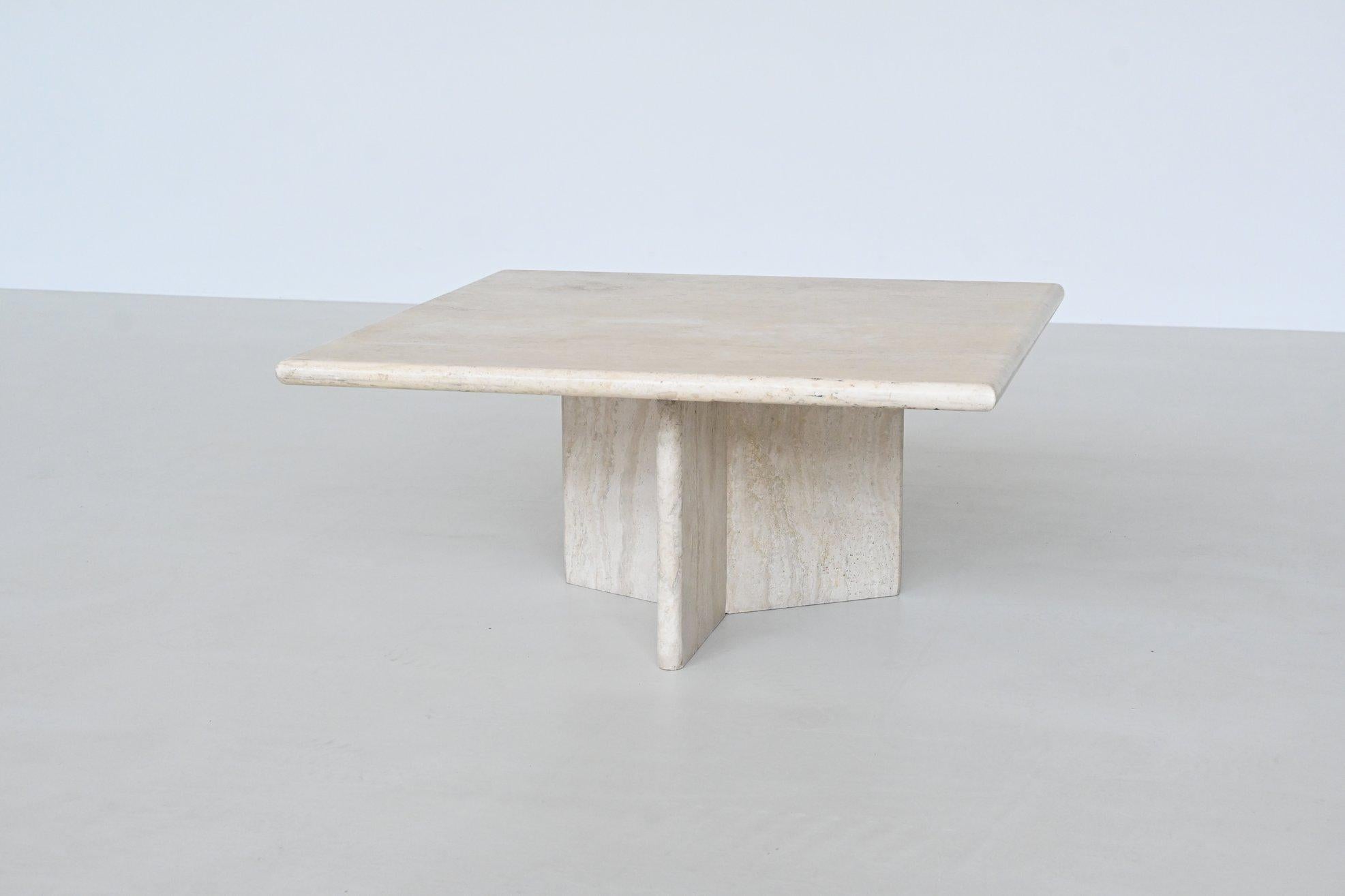 Travertine stone square shaped coffee table mid-century Italy 1970 1