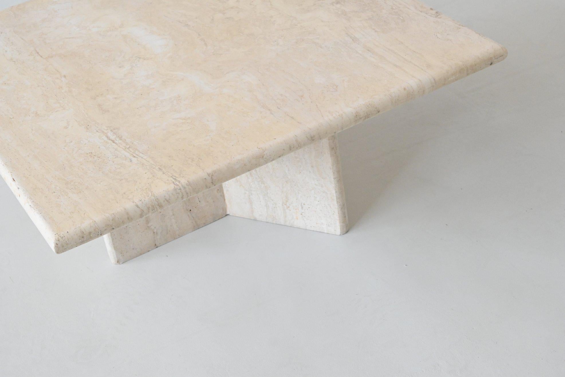 Travertine stone square shaped coffee table mid-century Italy 1970 3