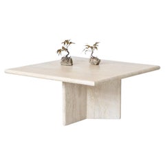 Travertine stone square shaped coffee table mid-century Italy 1970