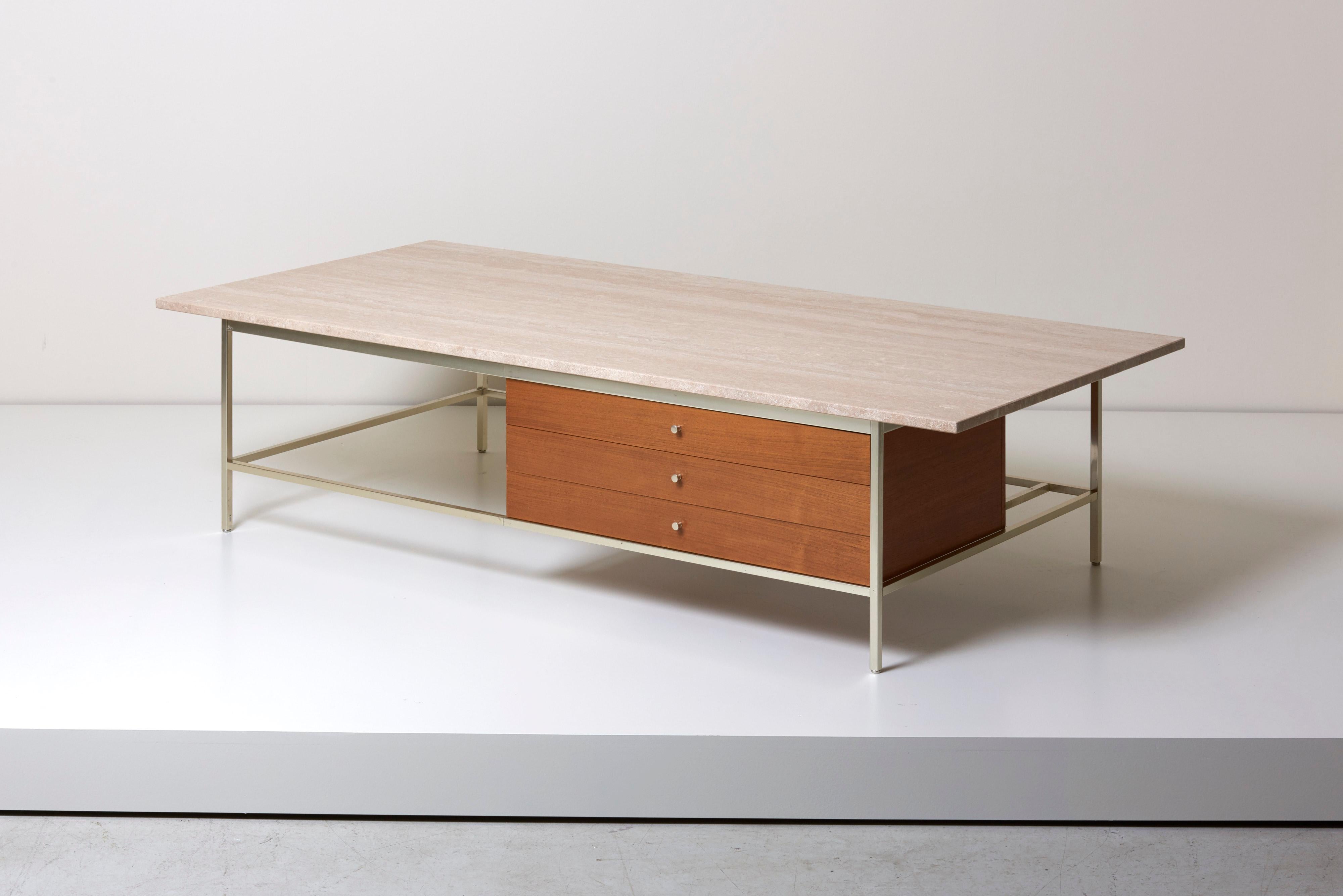 This coffee table with a mix of wood, metal and stone with jewelry box style three drawer storage cabinet, mod. no. 8705, by Paul McCobb for Directional, WK 1960s
The base is a gold / champagne aluminium!


  