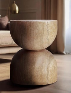 Travertine Stool in Italian Travertino Tobacco, “Twin” by Giansanti Home