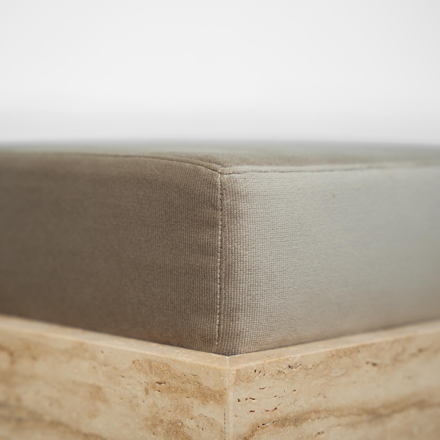 Modern Travertine Cube Stool with Velvet Cushion For Sale