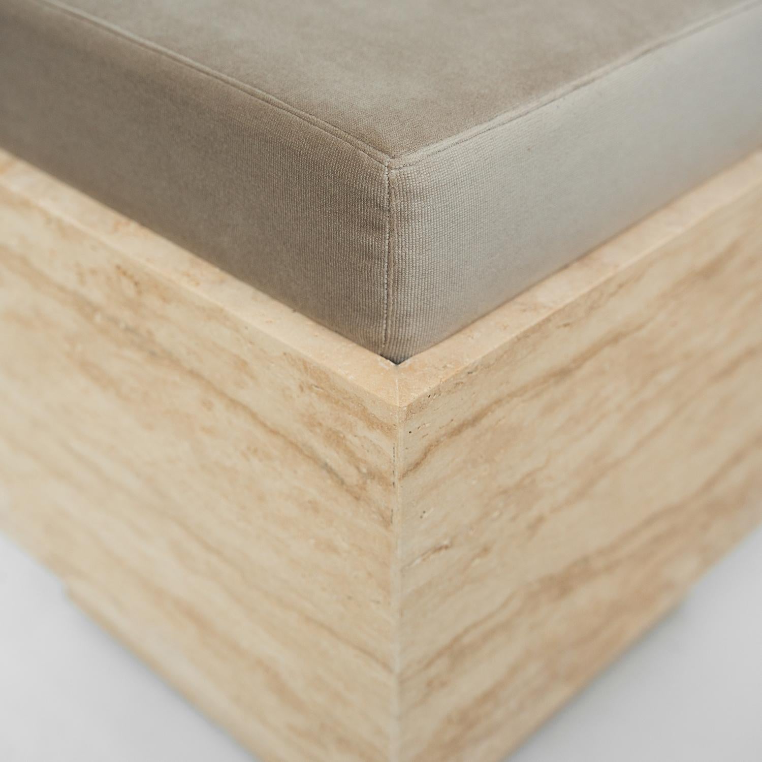 Travertine Cube Stool with Velvet Cushion For Sale 2