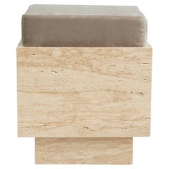 Travertine Cube Stool with Velvet Cushion