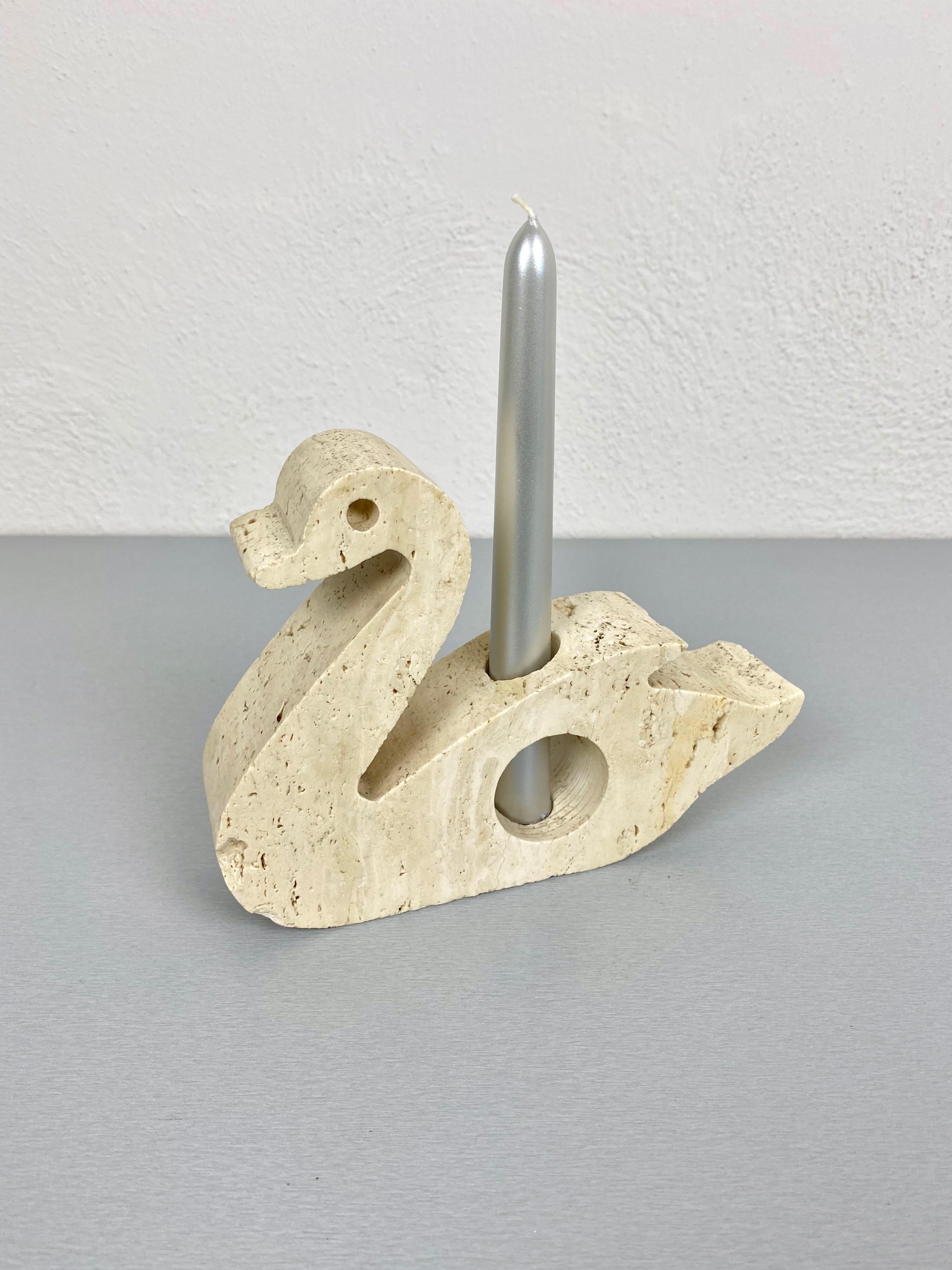 Mid-Century Modern Travertine Swan Candle Holder by  Fratelli Mannelli Italy 1970s For Sale