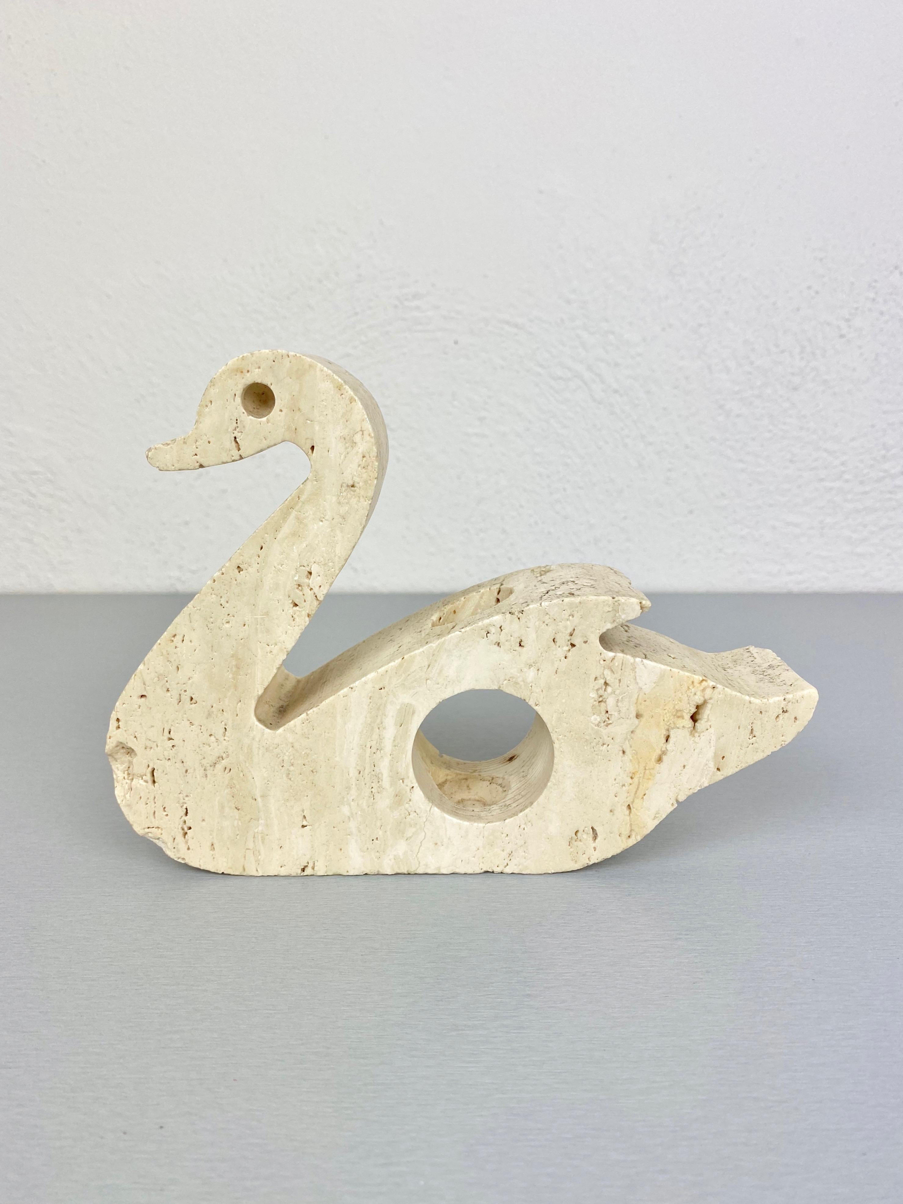 Travertine Swan Candle Holder by  Fratelli Mannelli Italy 1970s In Good Condition For Sale In Rome, IT