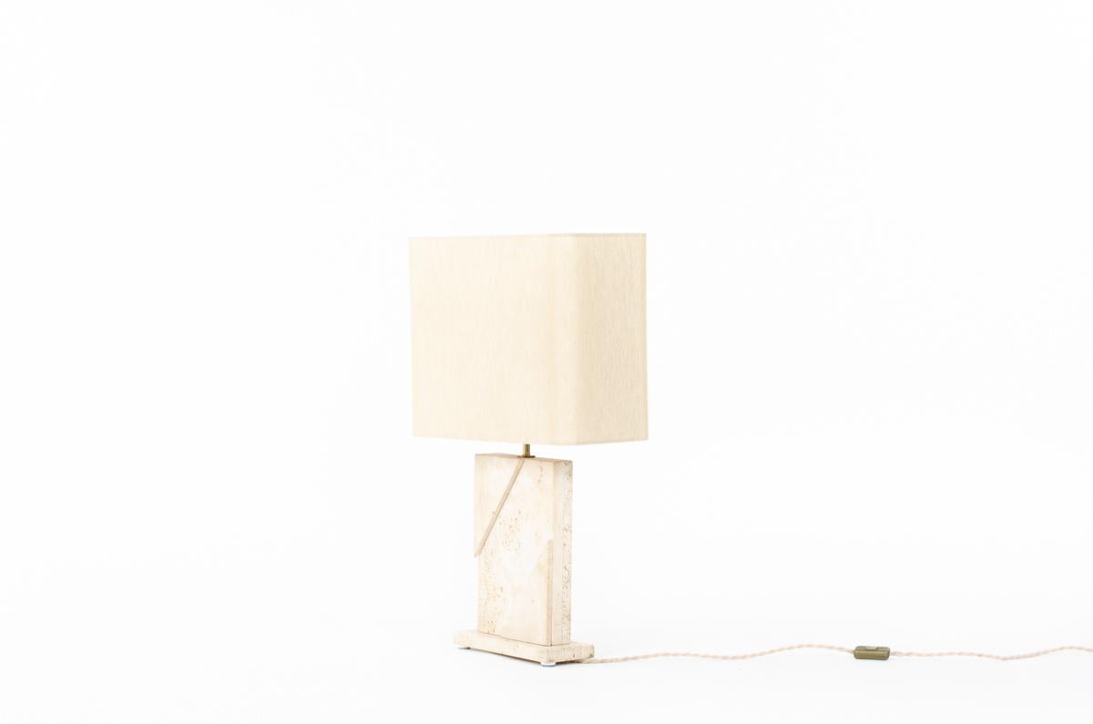 Table lamp made in France in the 1970s
Base in beige travertine
Lampshade (new) made to Measure
Chic line and design.