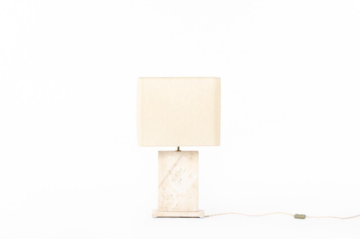 Travertine Table Lamp, 1970s  In Good Condition For Sale In JASSANS-RIOTTIER, FR
