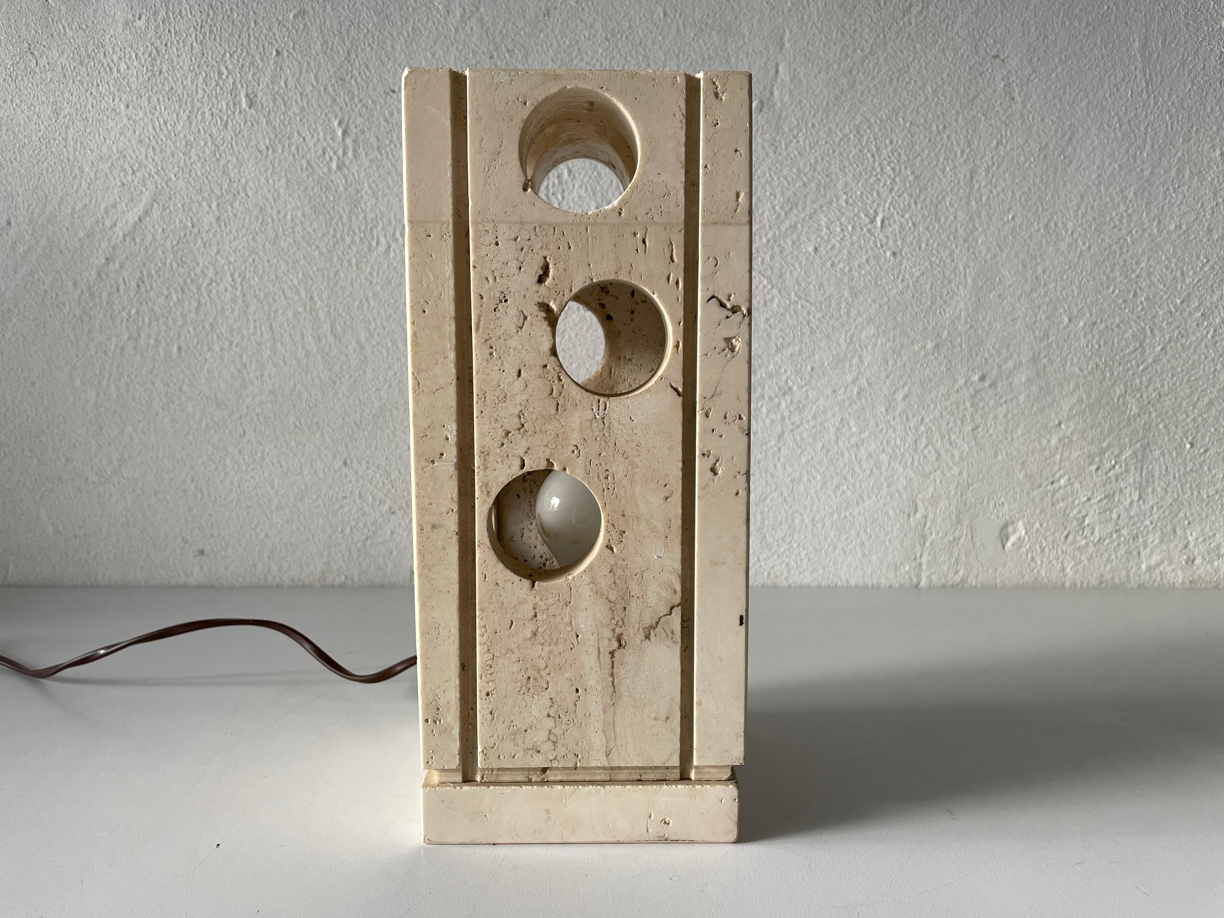 Excellent Travertine table lamp by Giuliano Cesari for Nucleo Sormani, 1960s, Italy

Minimal design
Very high quality.
Fully functional.


Original cable and plug. This lamp is suitable for EU plug socket. Switch on-off on the cable.

Lamps