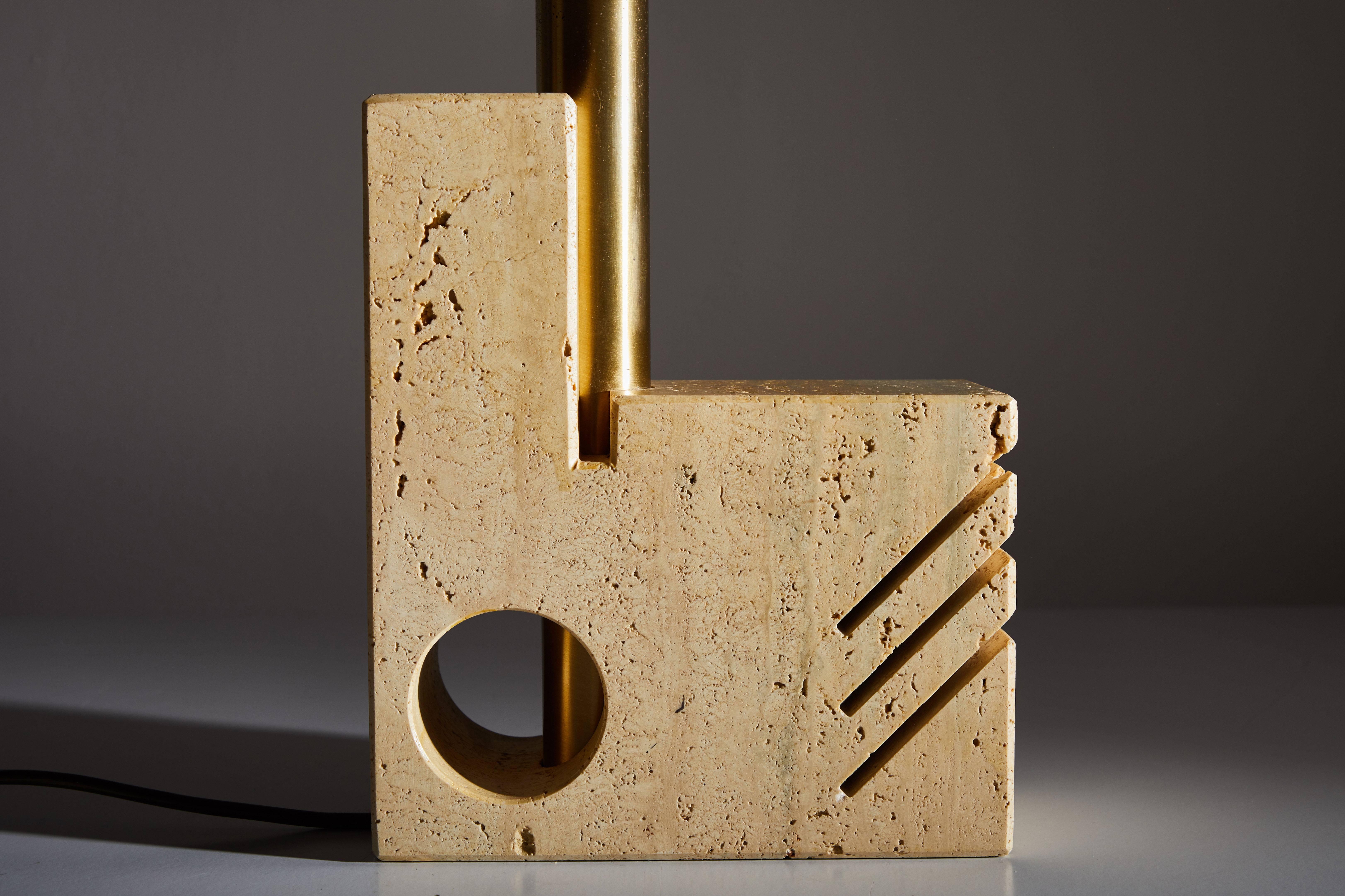 Brass Travertine Table Lamp by Giuliano Cesari for  Sormani