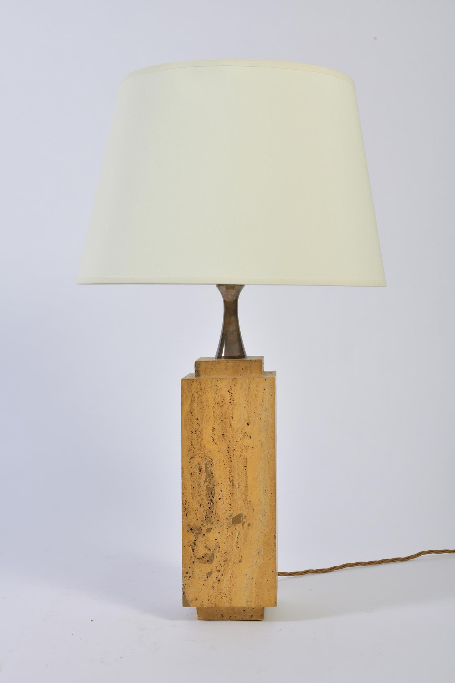 Mid-Century Modern Travertine Table Lamp by Maison Barbier