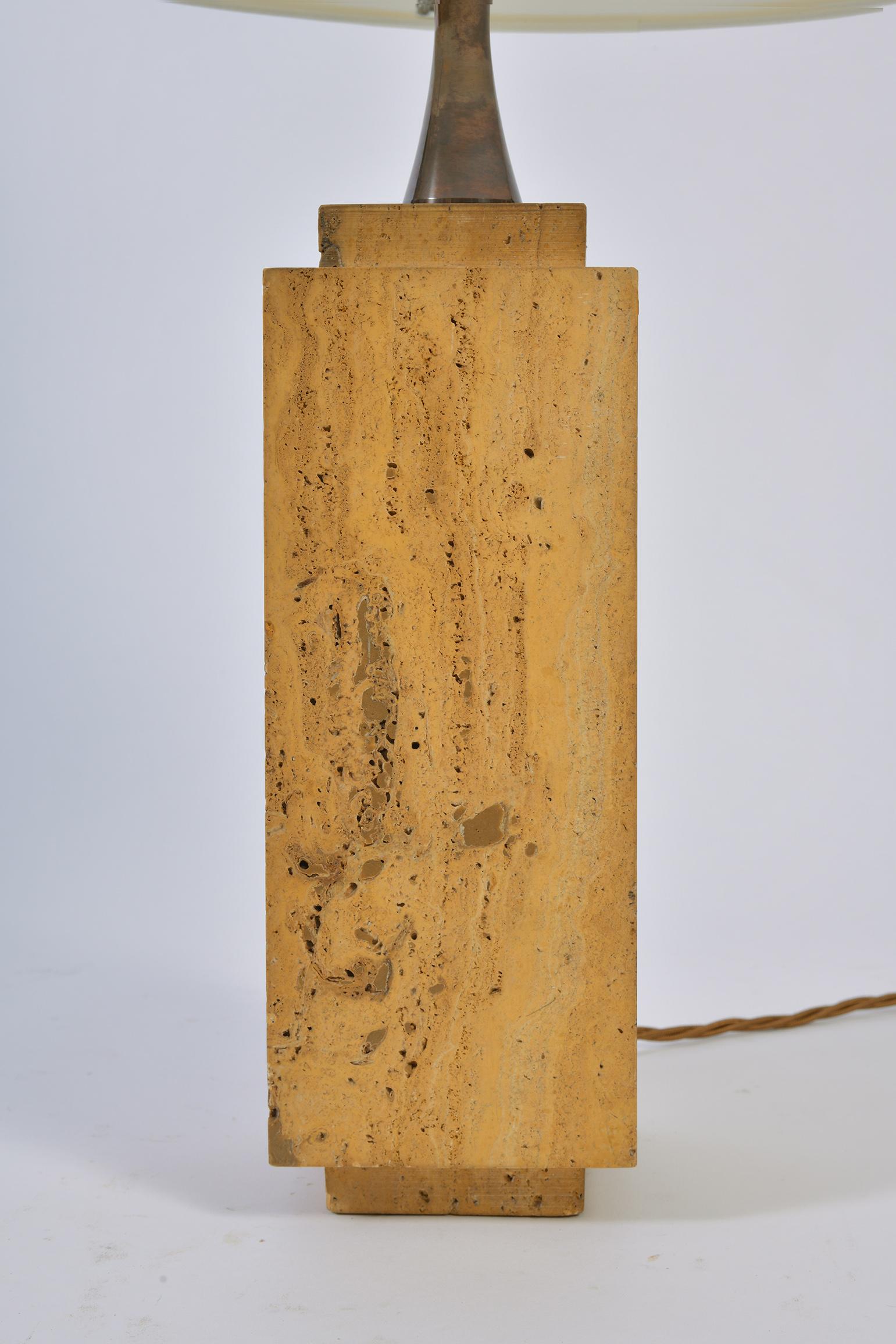 French Travertine Table Lamp by Maison Barbier