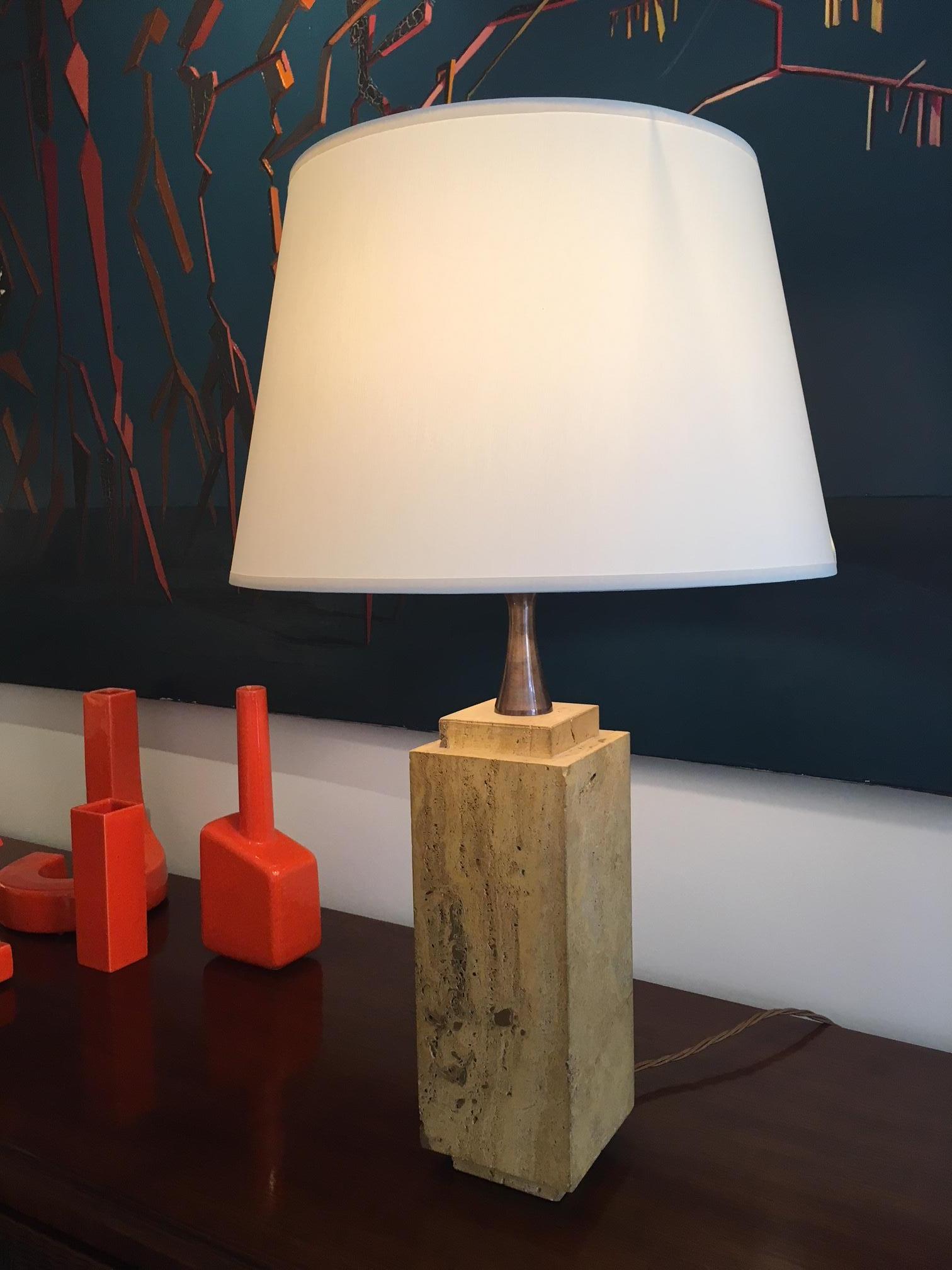 Travertine Table Lamp by Maison Barbier 1