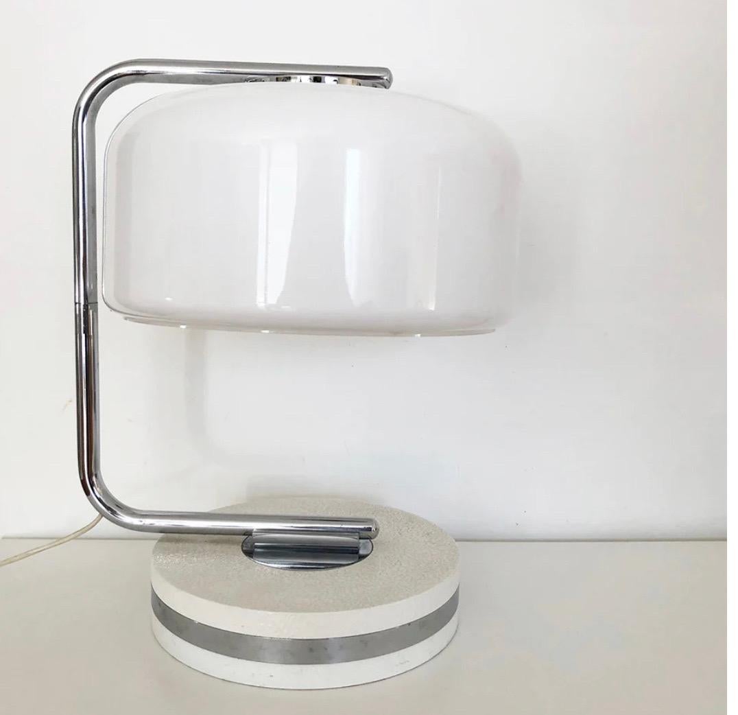 Late 20th Century Travertine Table Lamp, Steel, Plexiglas, 1970, Design