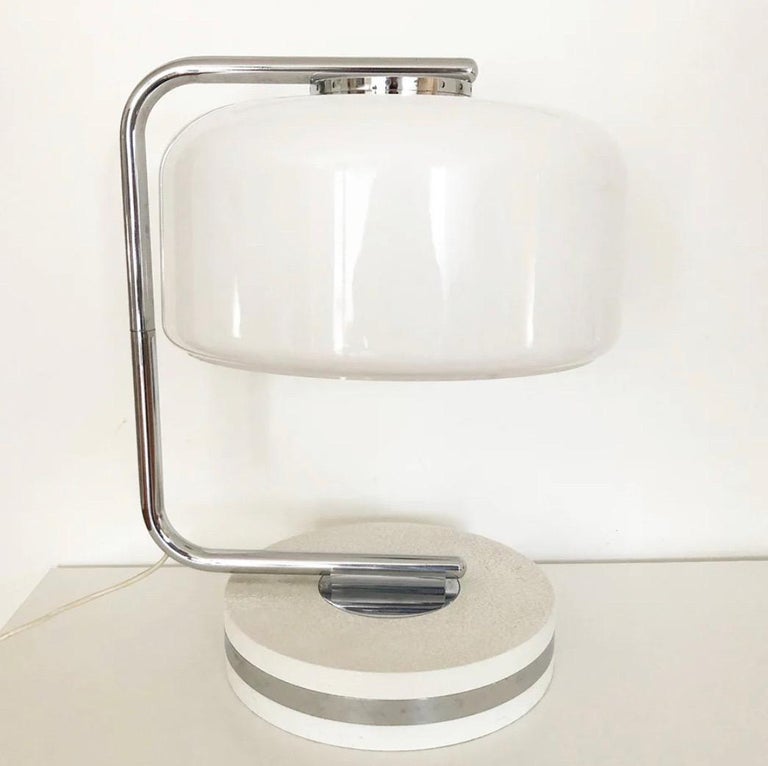 Travertine Table Lamp, Steel, Plexiglas, 1970, Design For Sale at 1stDibs
