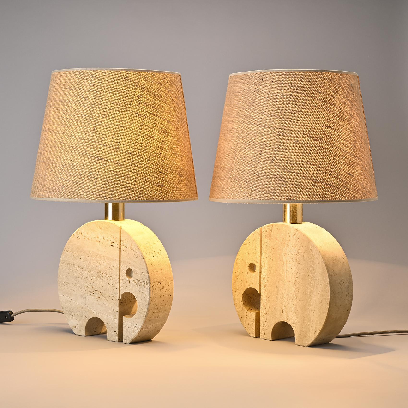 Mid-Century Modern Travertine Table Lamps by Fratelli Manelli, circa 1970