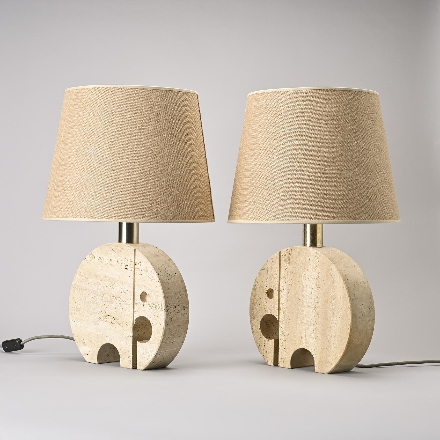 Italian Travertine Table Lamps by Fratelli Manelli, circa 1970