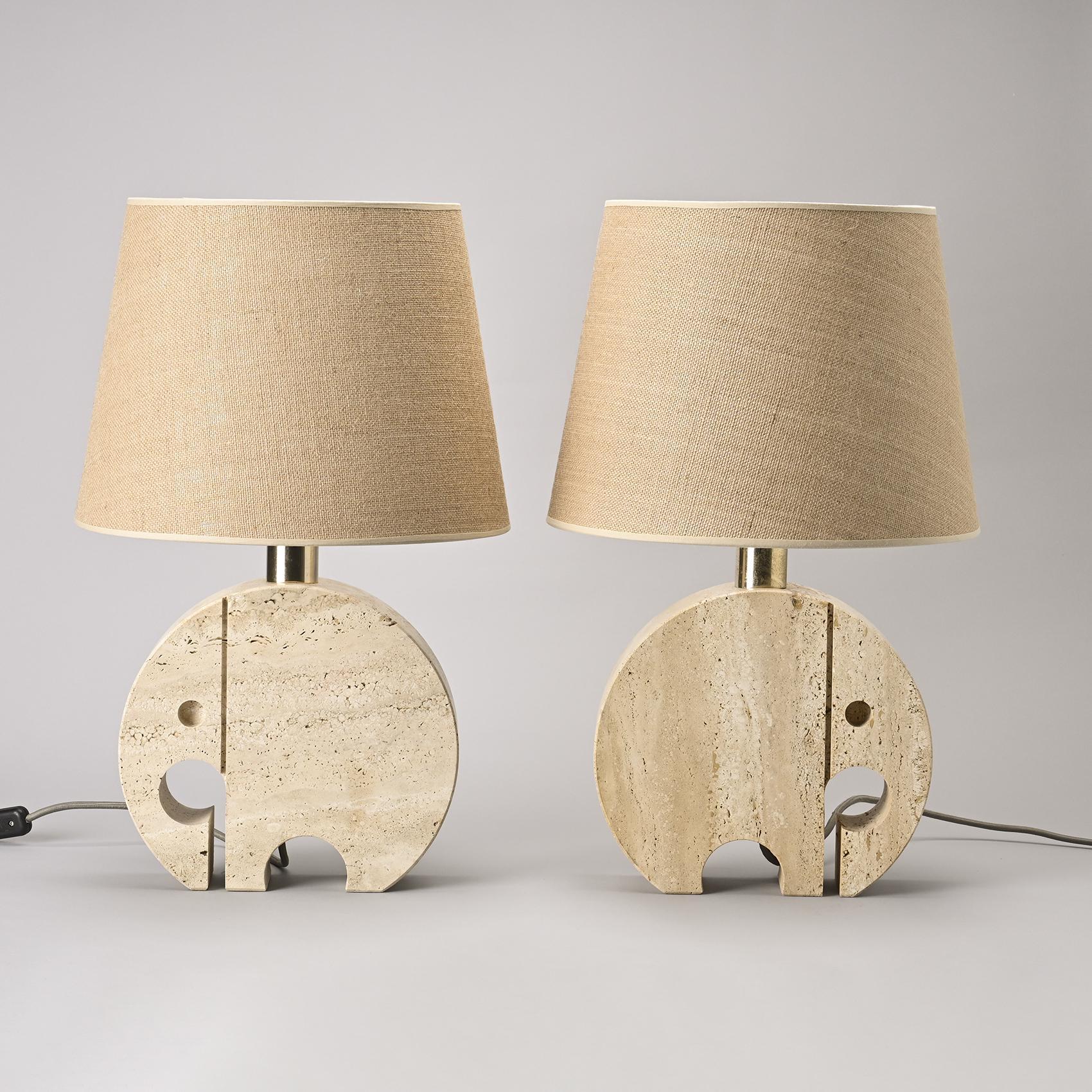 Travertine Table Lamps by Fratelli Manelli, circa 1970 In Good Condition In VILLEURBANNE, FR