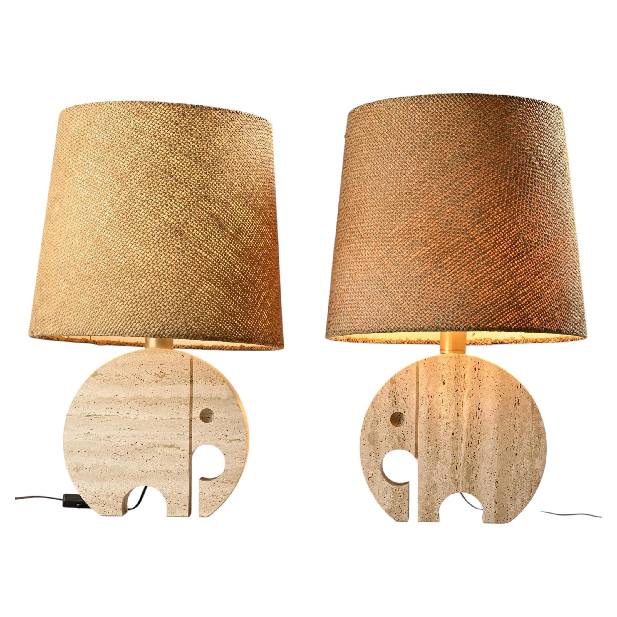 Travertine Table Lamps by Fratelli Manelli, circa 1970, Set of 2 For Sale