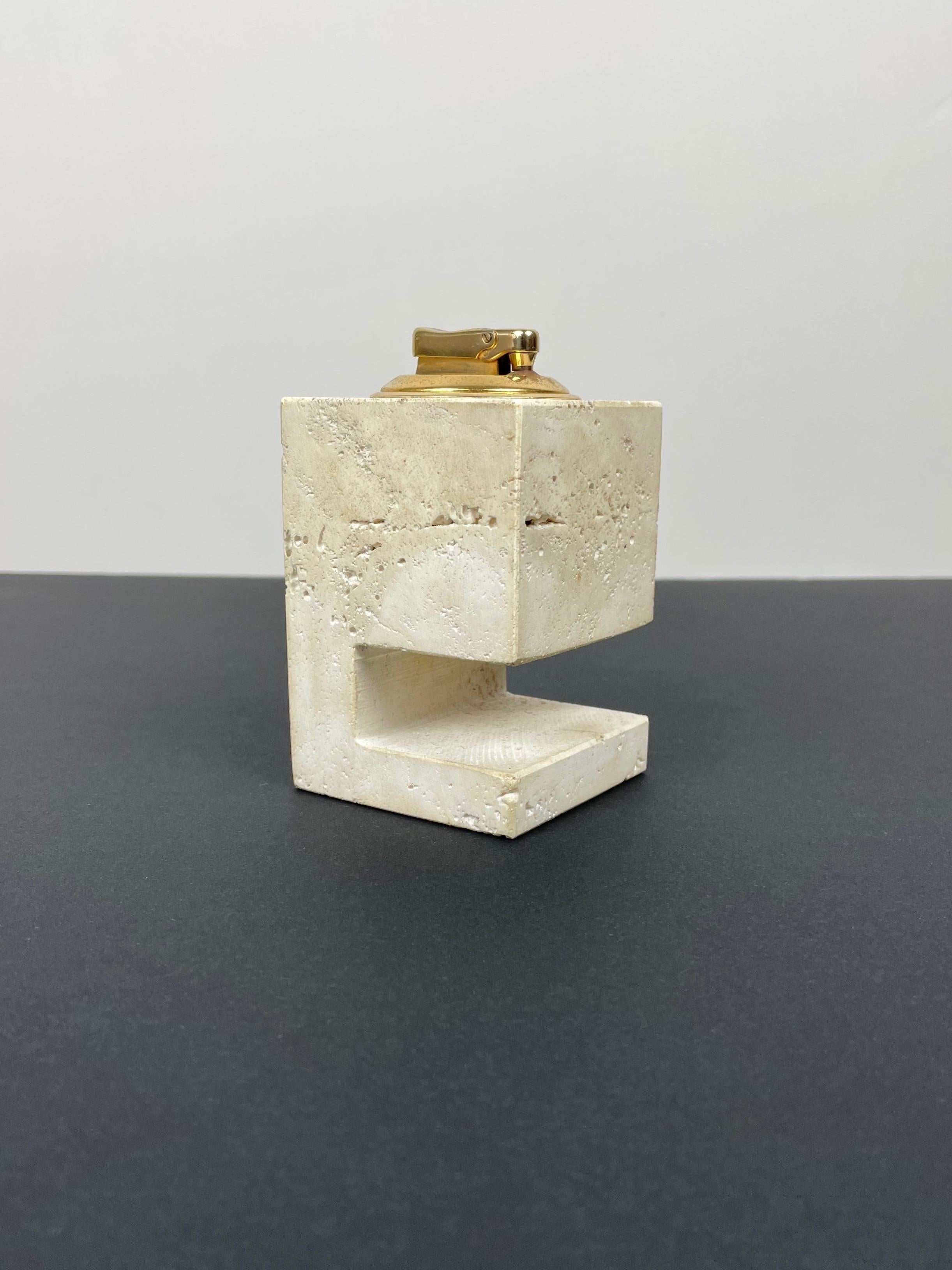 Mid-Century Modern Travertine Table Lighter by Fratelli Mannelli, Italy, 1970s