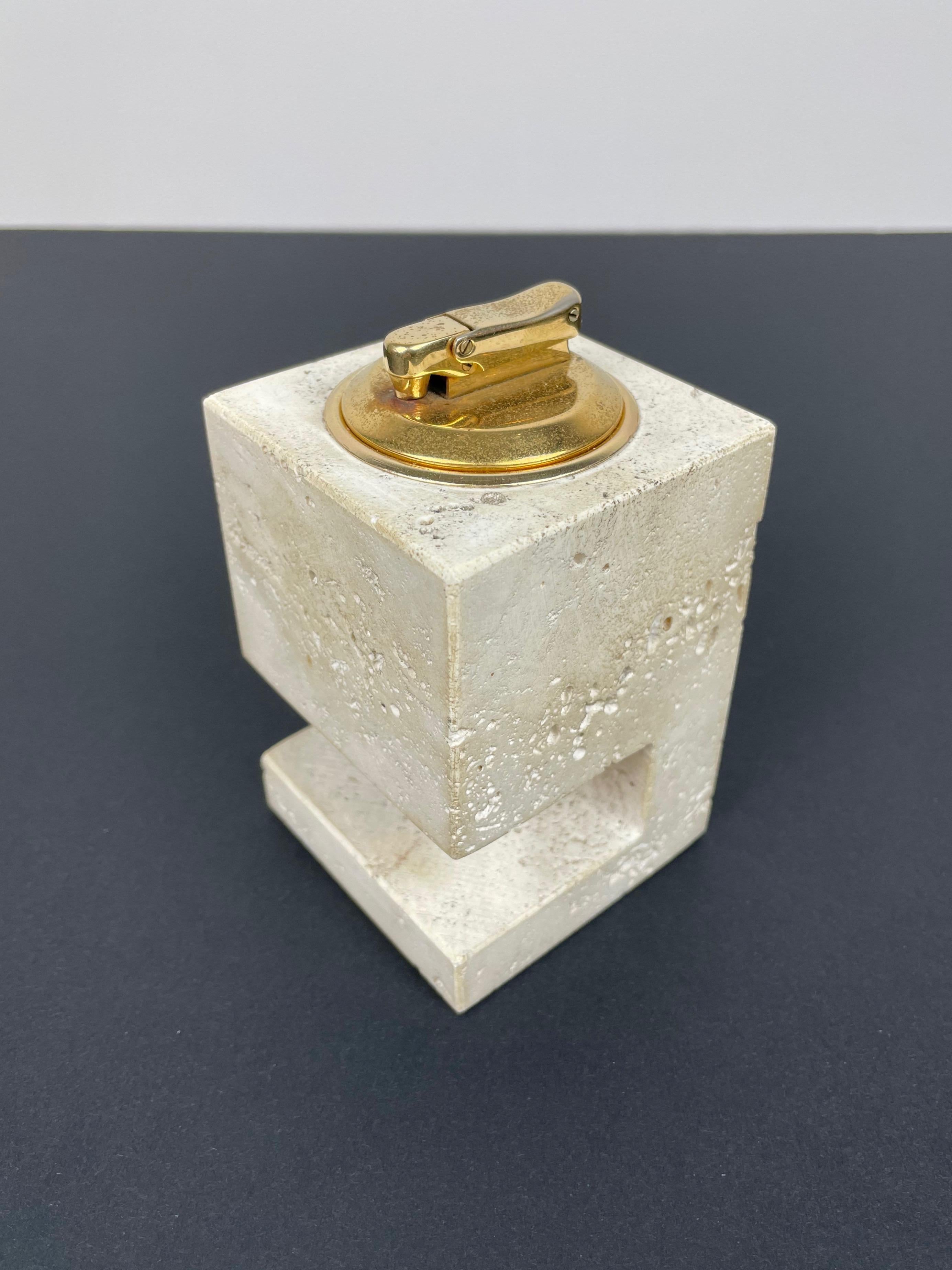 Italian Travertine Table Lighter by Fratelli Mannelli, Italy, 1970s
