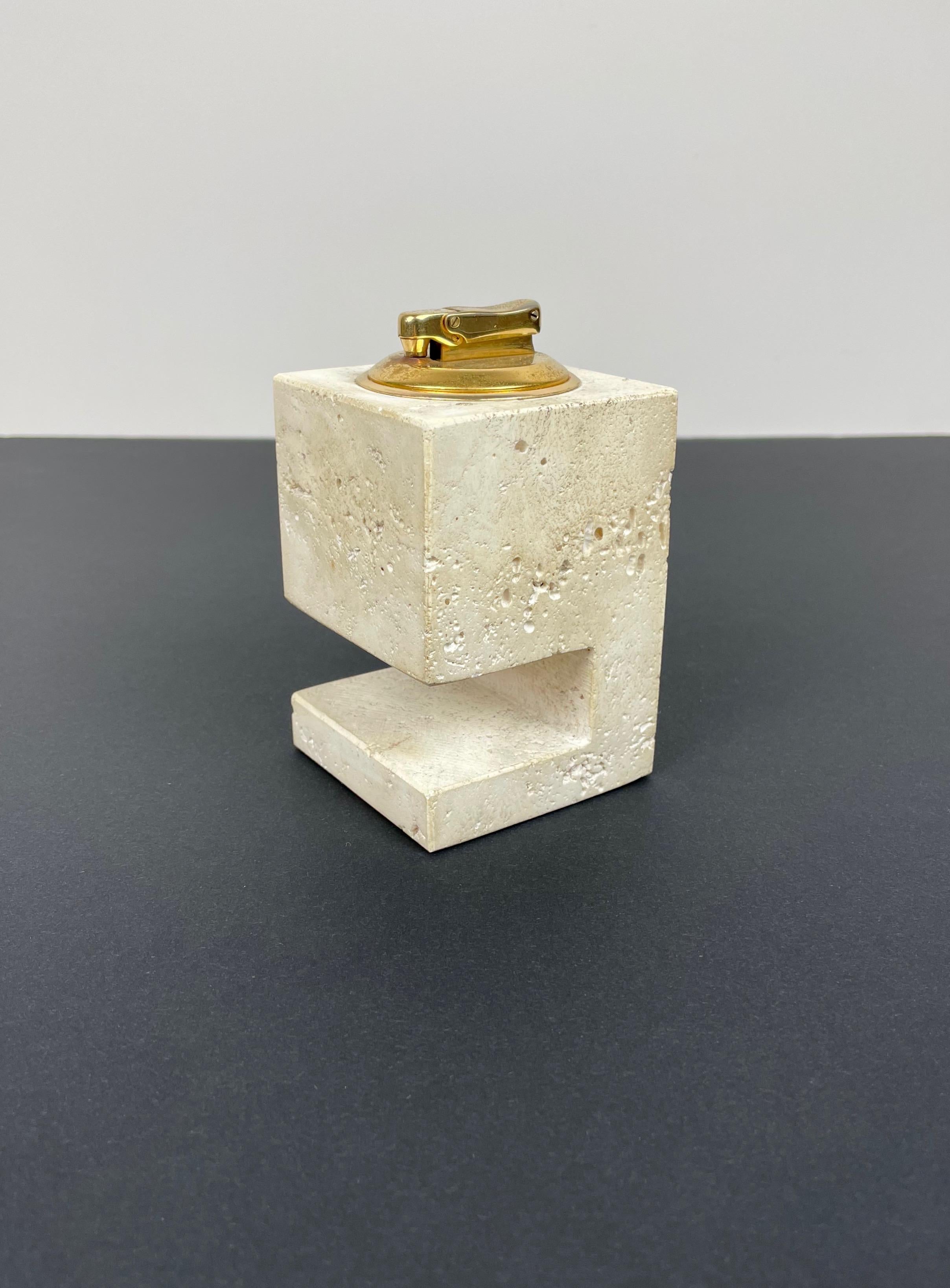 Travertine Table Lighter by Fratelli Mannelli, Italy, 1970s In Good Condition In Rome, IT