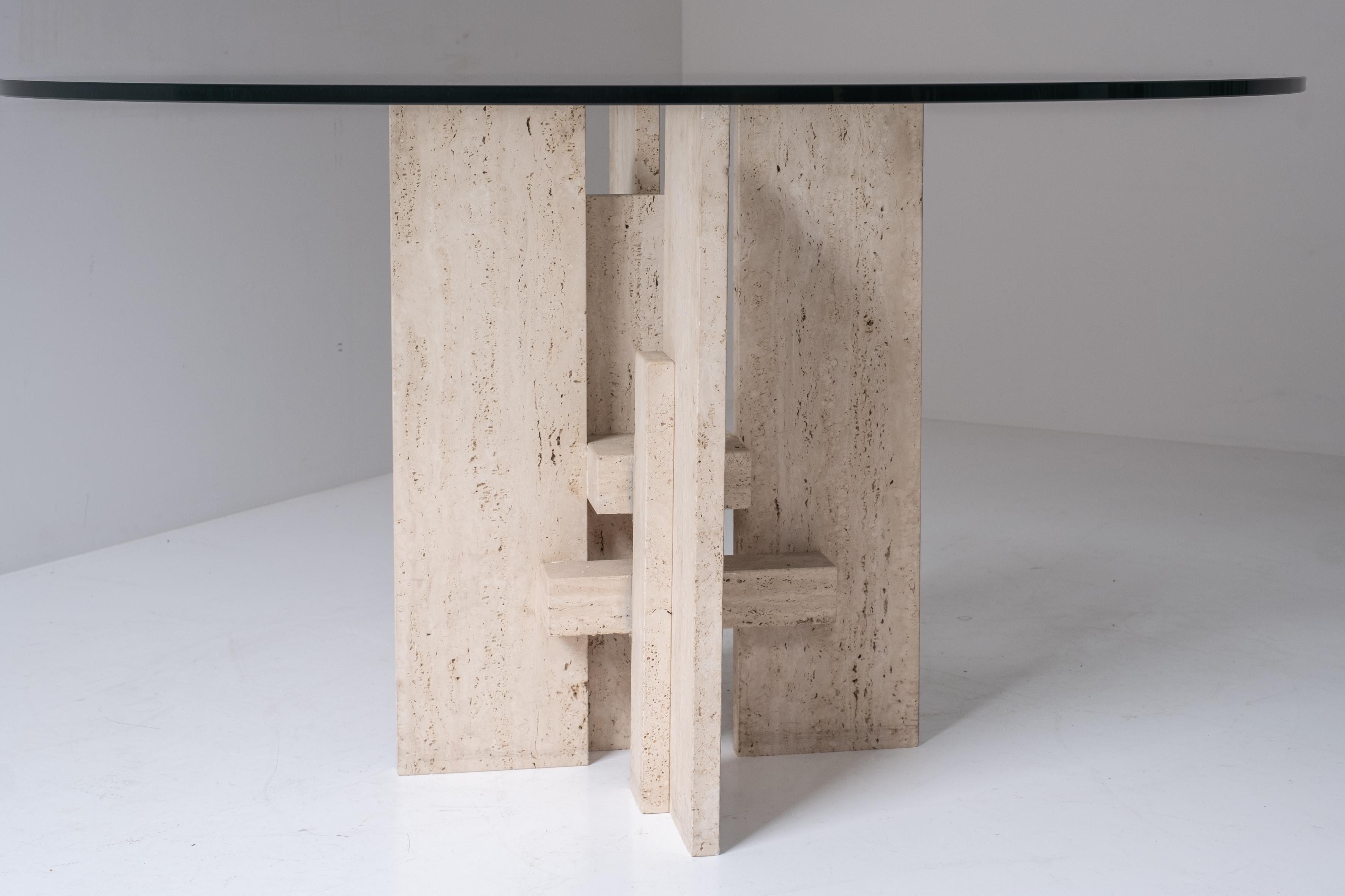 Travertine table with sculptural base designed and manufactured in the 1970s. For Sale 2