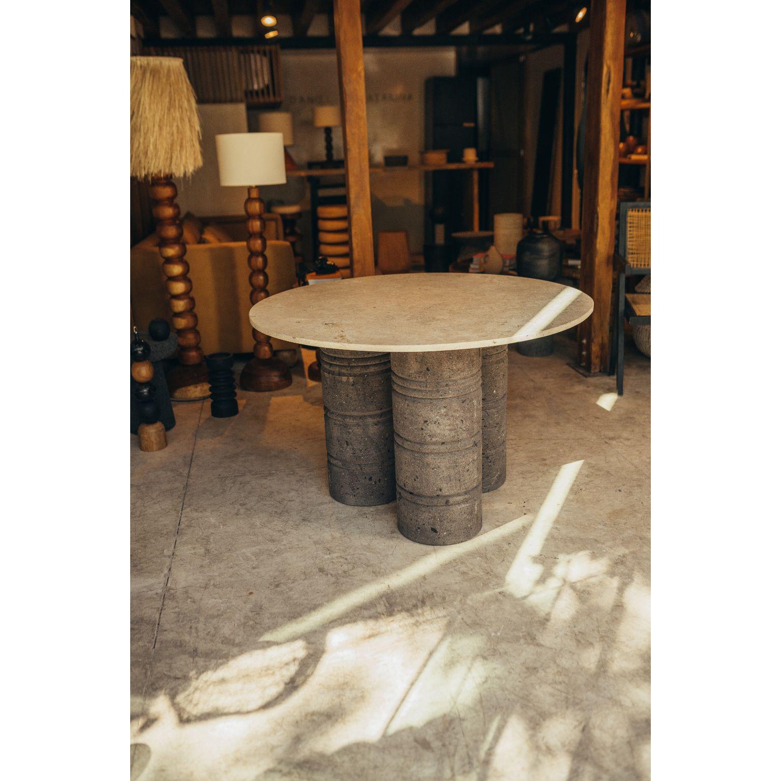 Contemporary Travertine Table with Turned Quarry Legs by Daniel Orozco For Sale