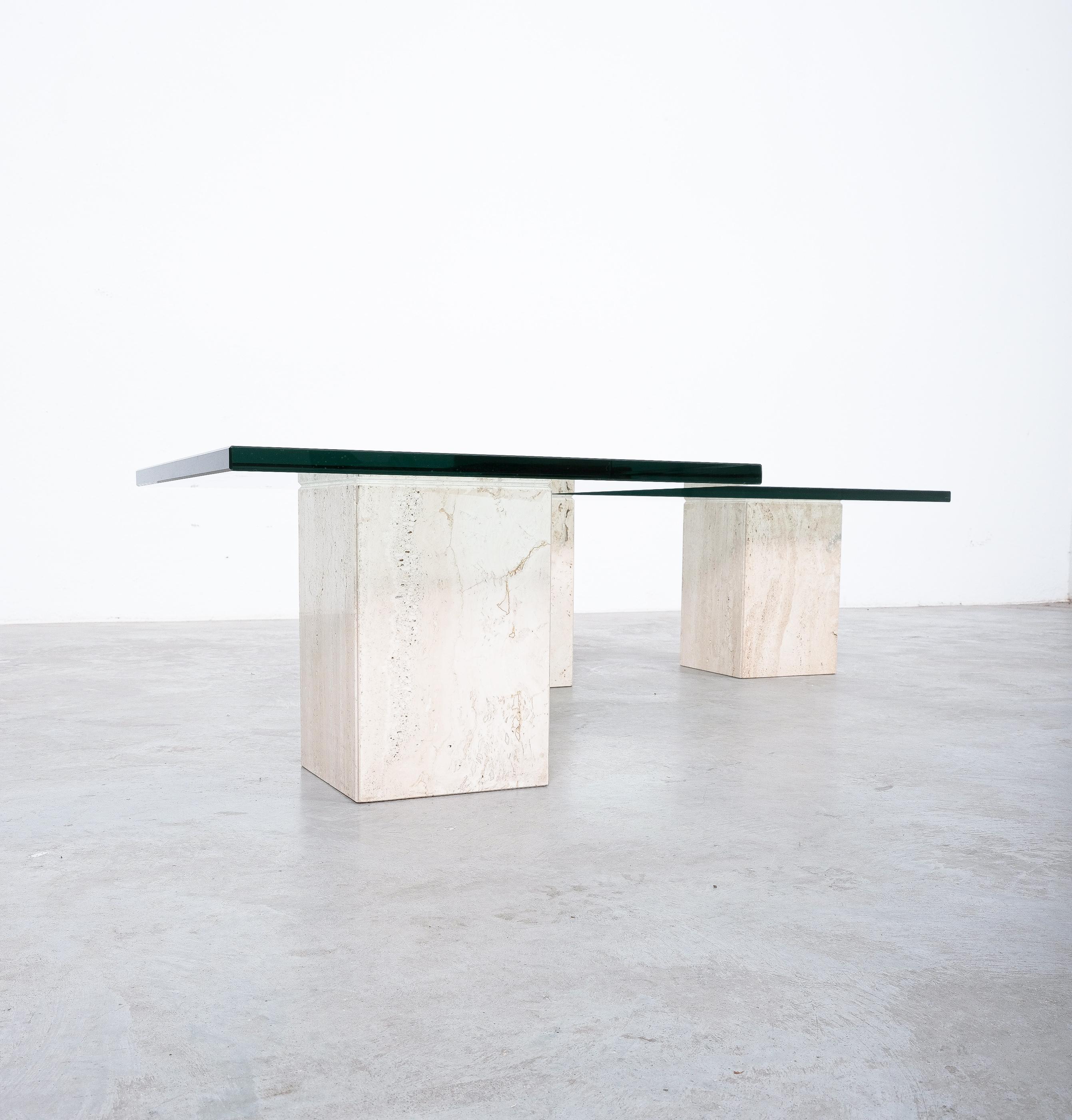 Travertine Tables from Three Blocks with Glass Tops, Italy, circa 1970 For Sale 4