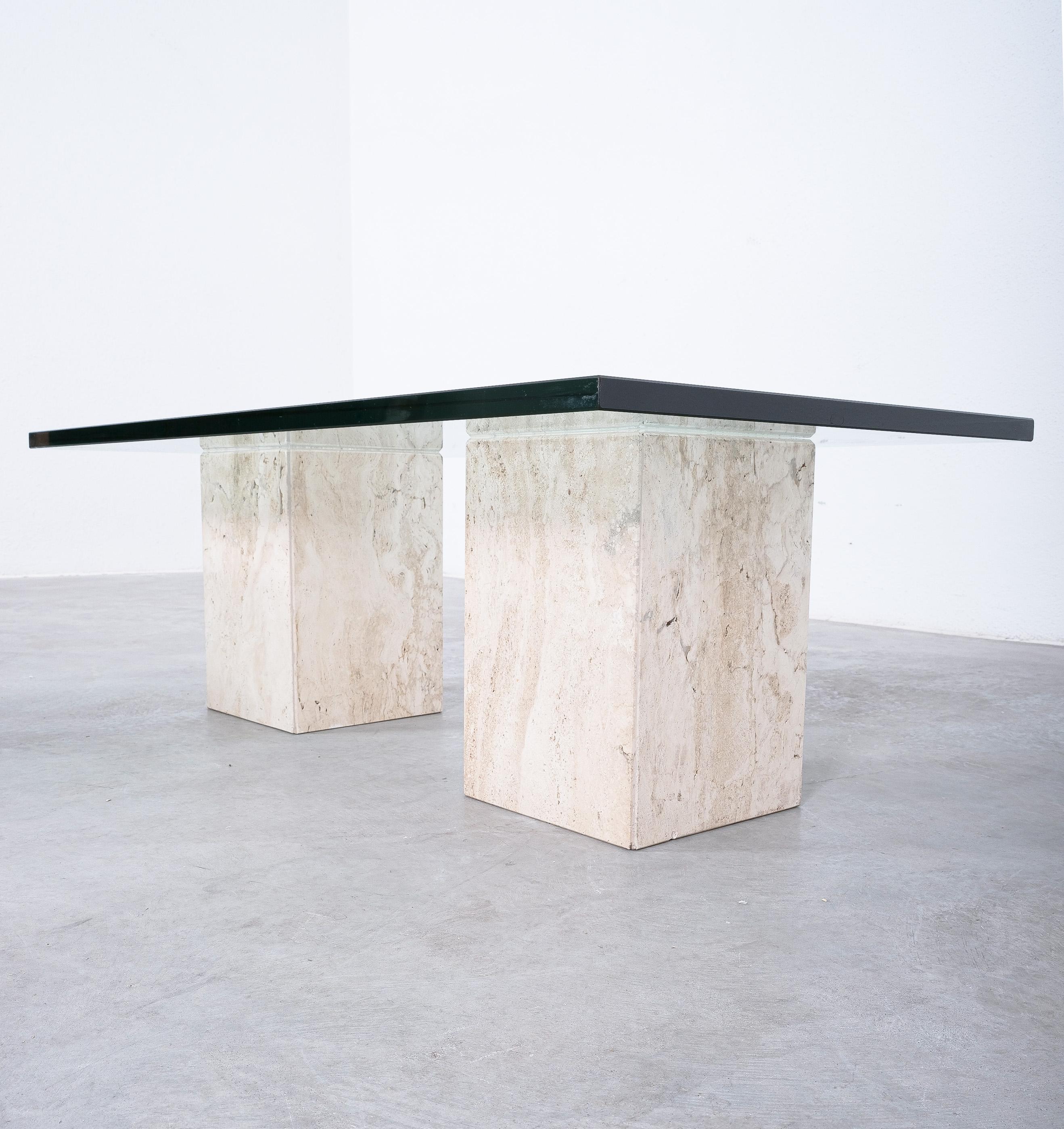 Travertine Tables from Three Blocks with Glass Tops, Italy, circa 1970 For Sale 5