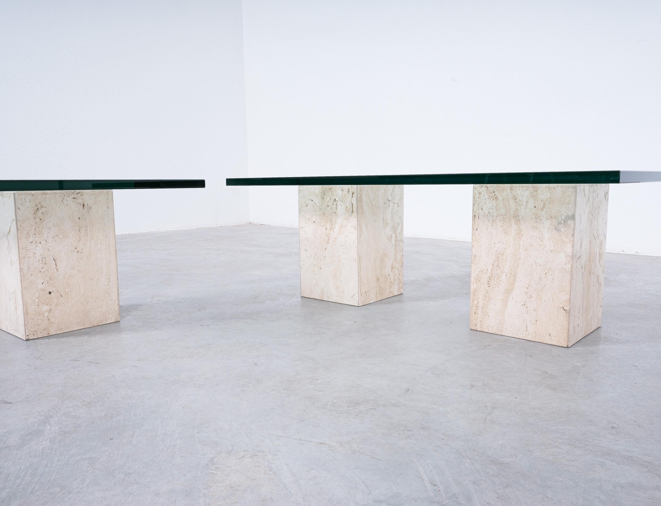 Travertine Tables from Three Blocks with Glass Tops, Italy, circa 1970 For Sale 7