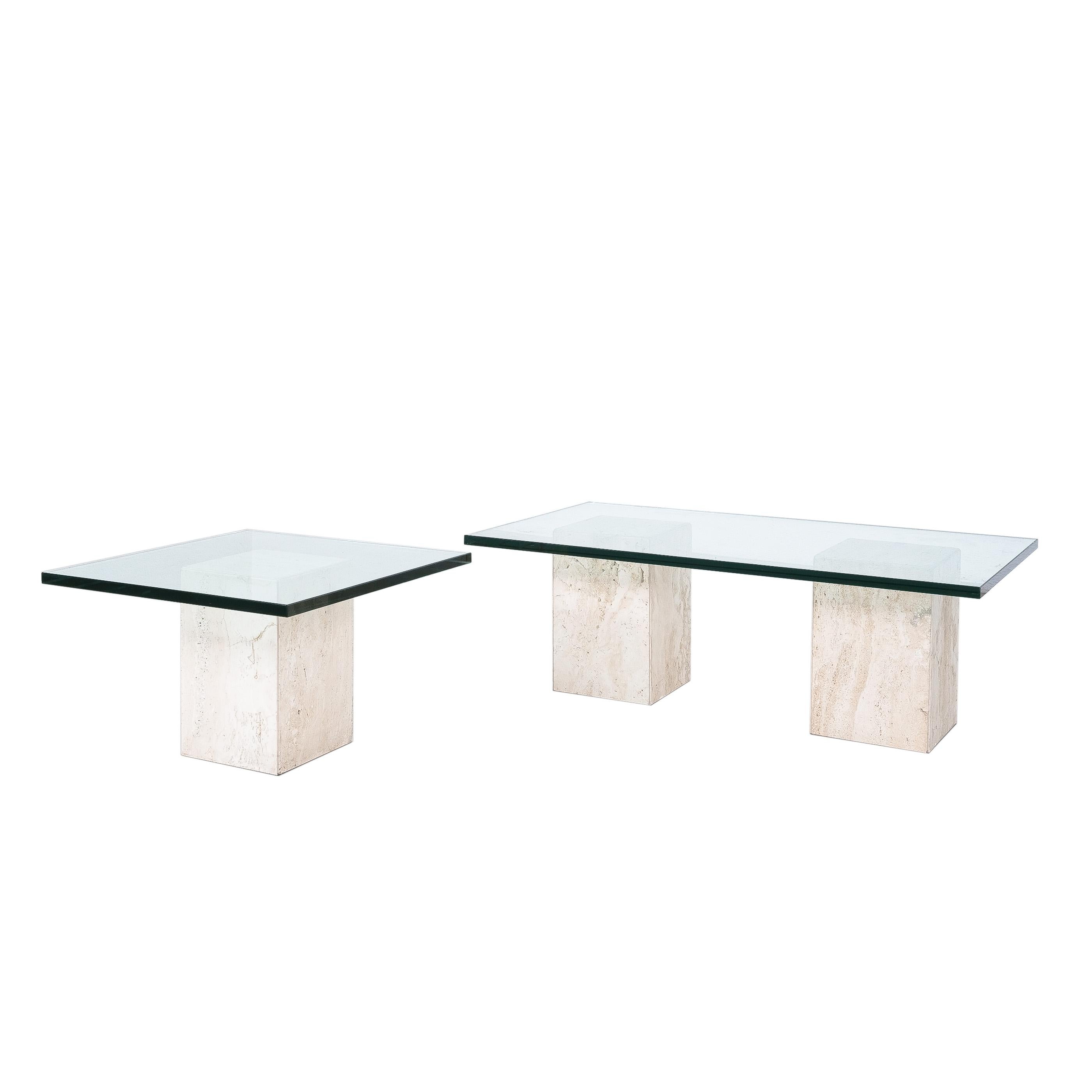 Travertine Tables from Three Blocks with Glass Tops, Italy, circa 1970 For Sale 10