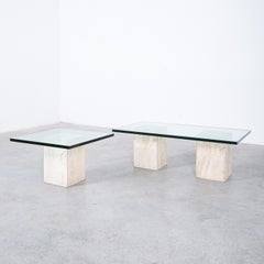 Travertine Tables from Three Blocks with Glass Tops, Italy, circa 1970