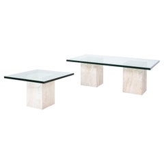 Travertine Tables from Three Blocks with Glass Tops, Italy, circa 1970