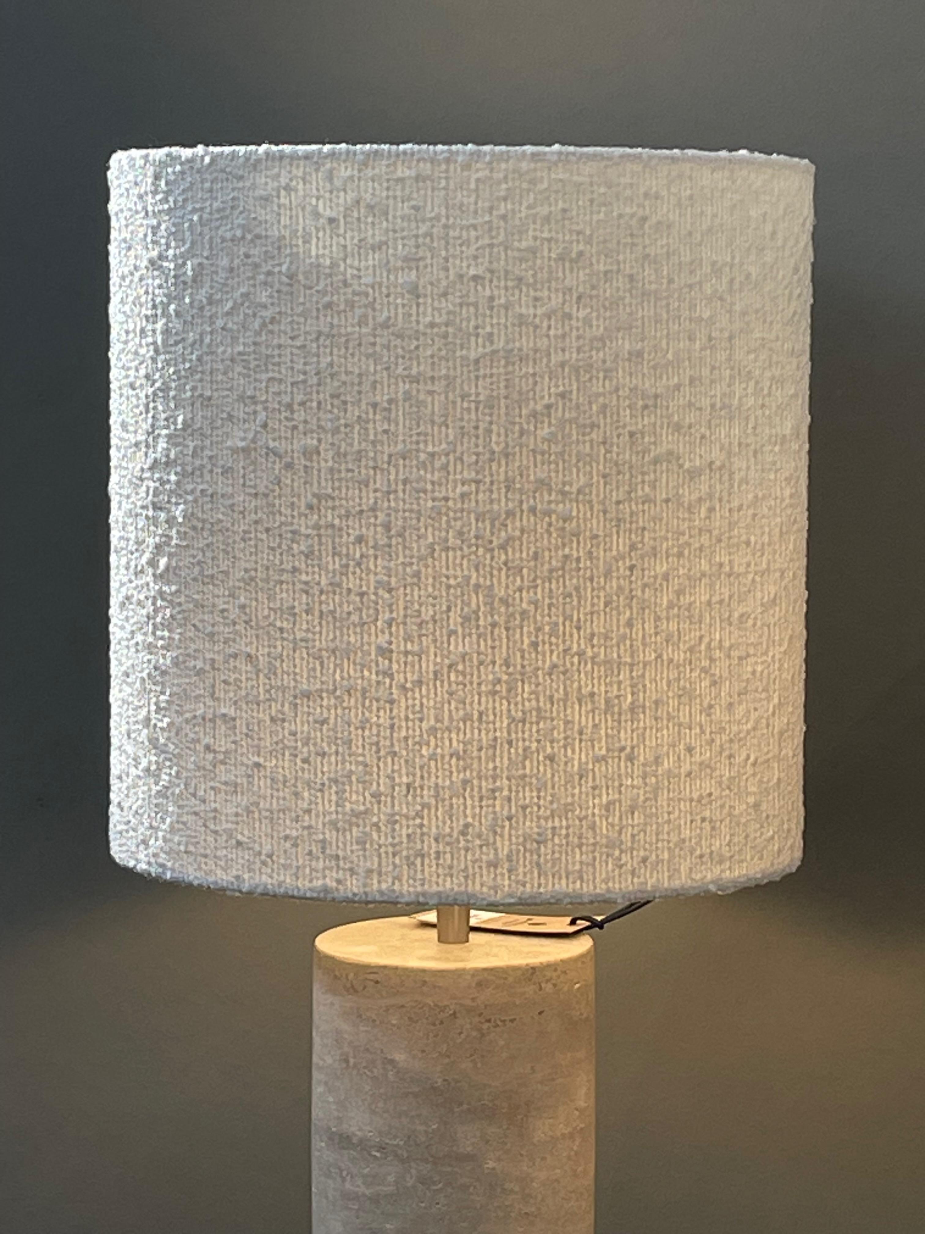 Dutch Travertine Tall Cylinder Shape Pair Lamps, Netherlands, Contemporary For Sale