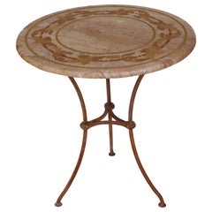 Side table travertine round top iron base handmade in Italy by Cupioli available