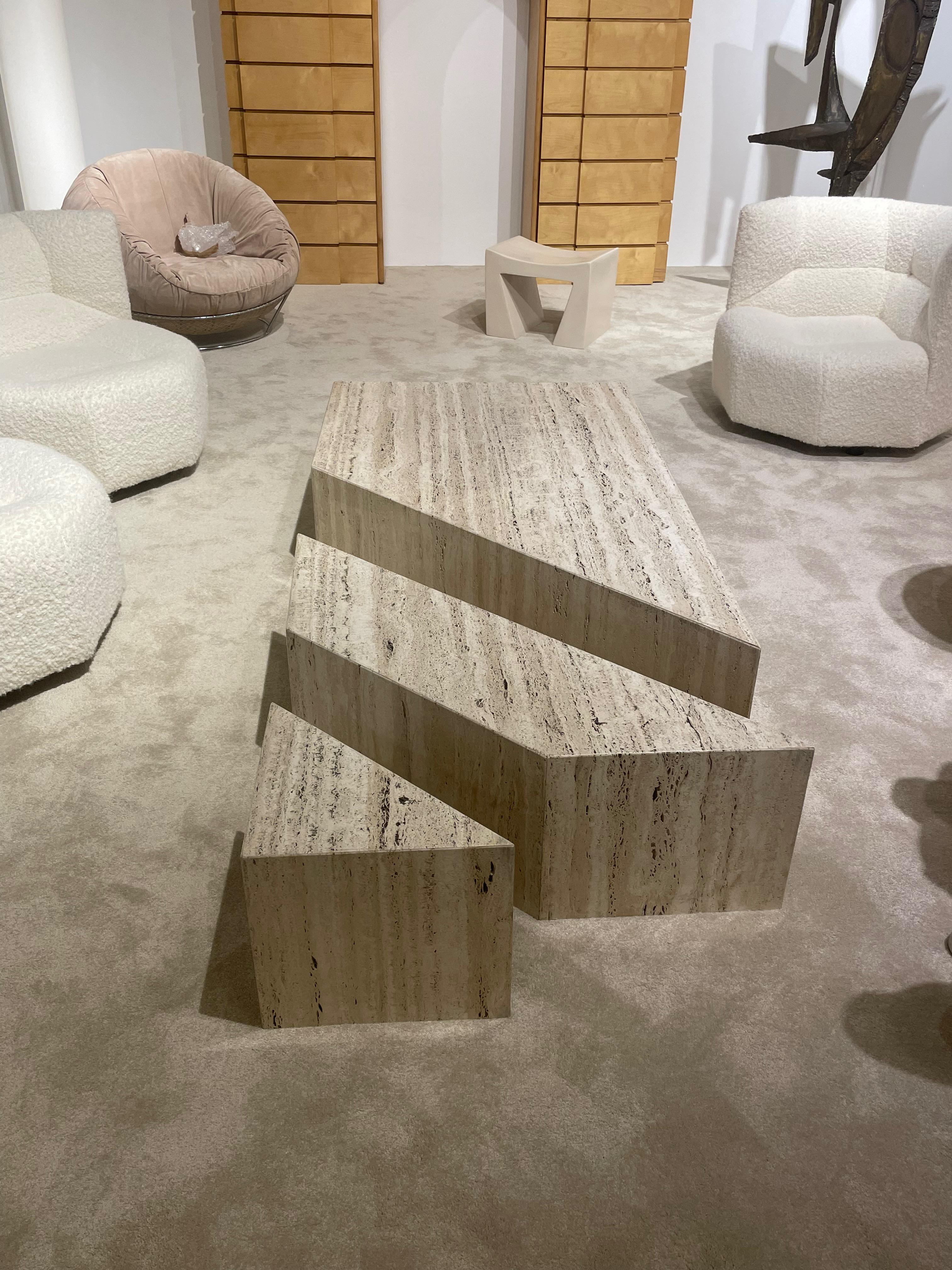 Travertine Three Piece Coffee Table, Italy, Mid Century In Good Condition For Sale In New York, NY