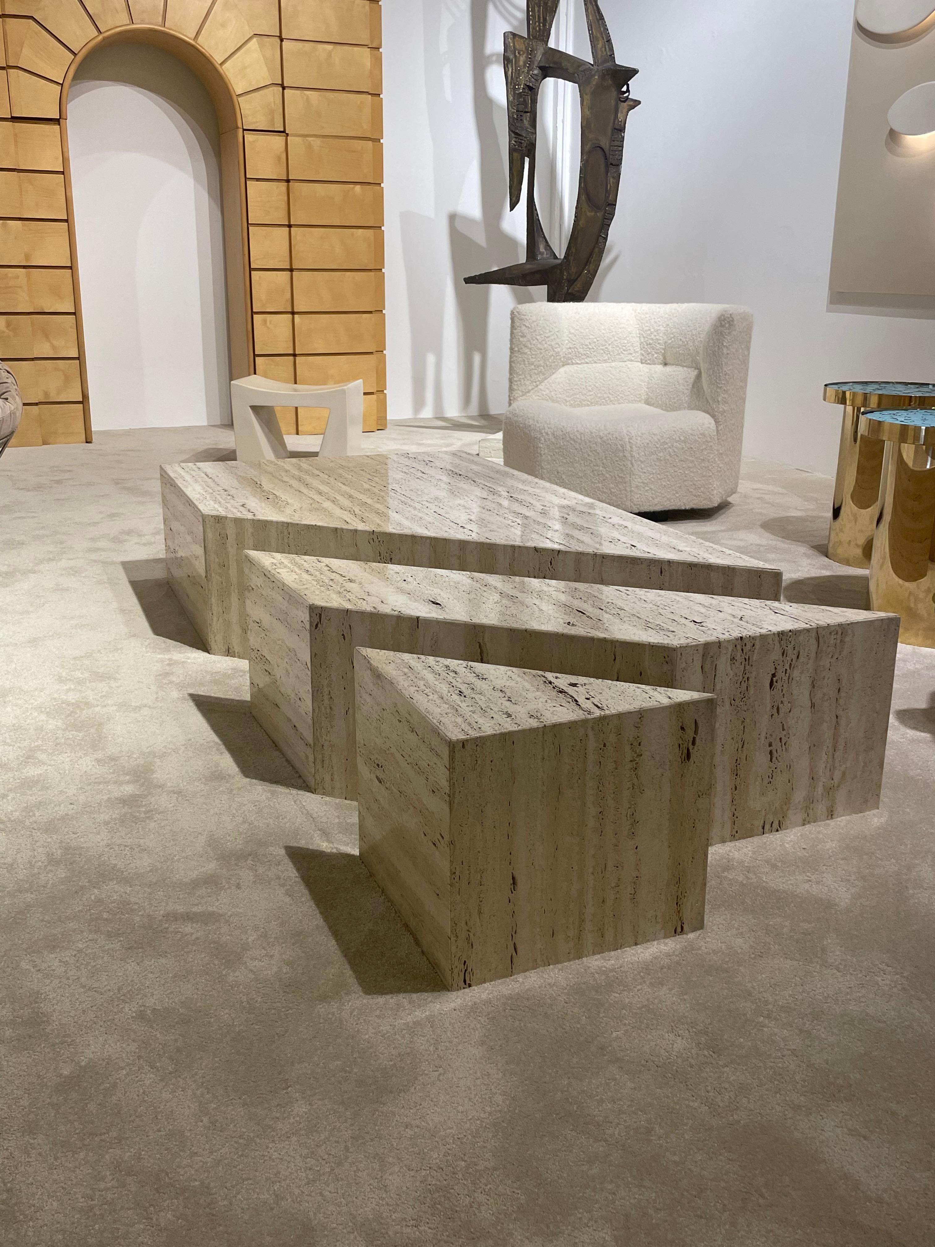 Travertine Three Piece Coffee Table, Italy, Mid Century For Sale 1