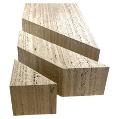 Mesa de centro de tres piezas de travertino, Italia, Mediados de siglo