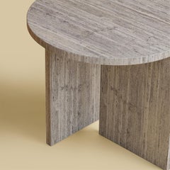 Travertine Titanium Marble Circular Coffee Table, Made in Italy