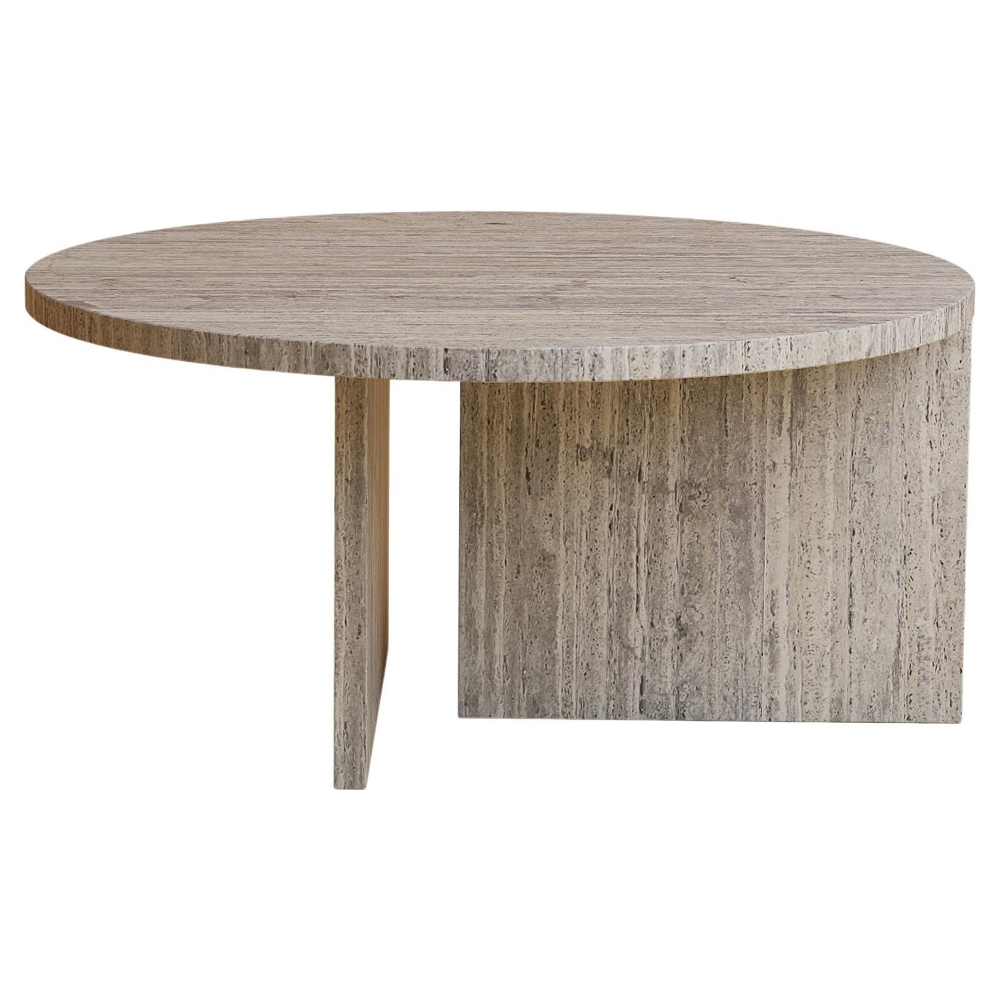 Travertine Titanium Marble Round Coffee Table, Made in Italy For Sale