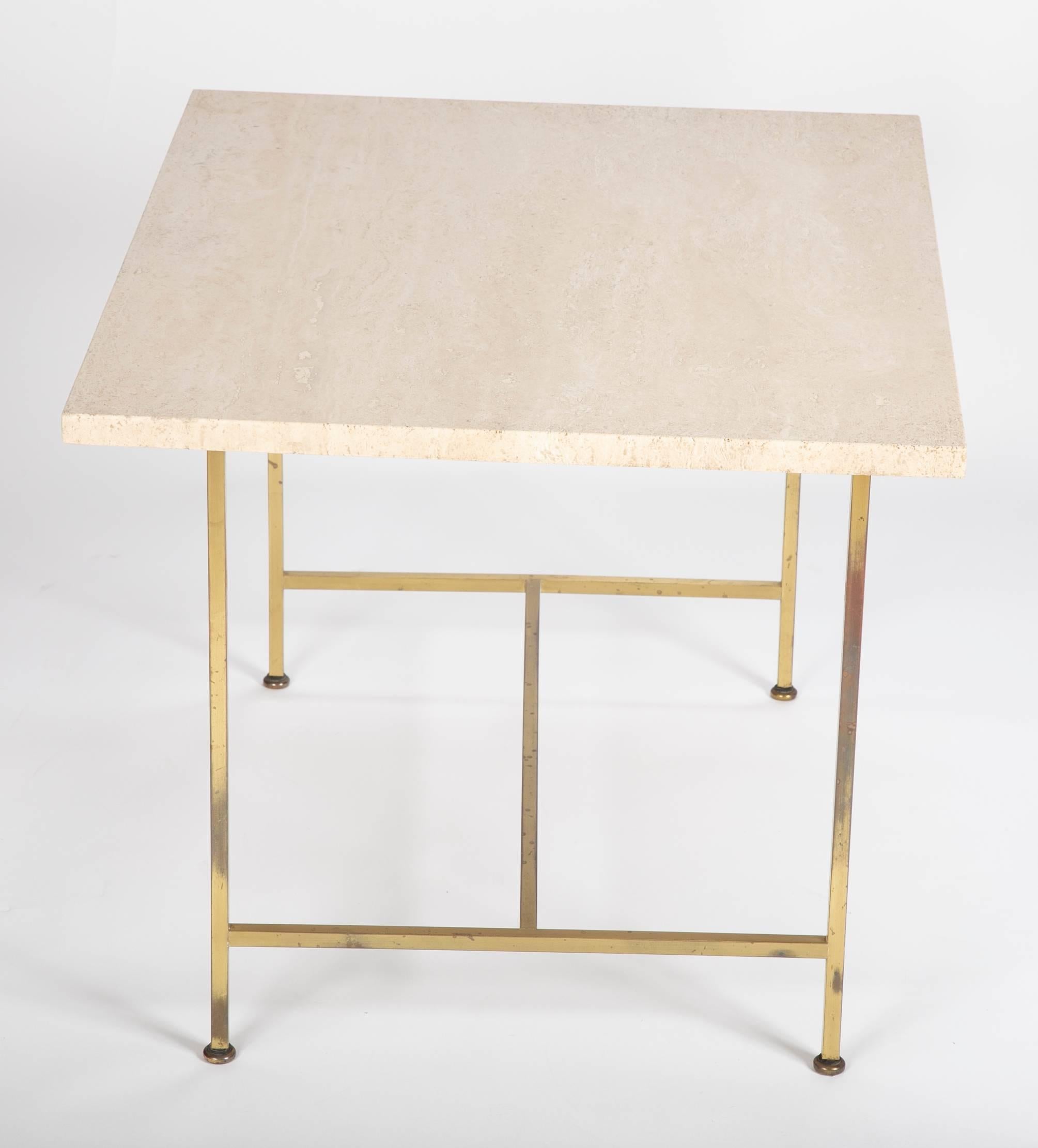 Travertine Top Brass Side Table Designed by Paul McCobb 1