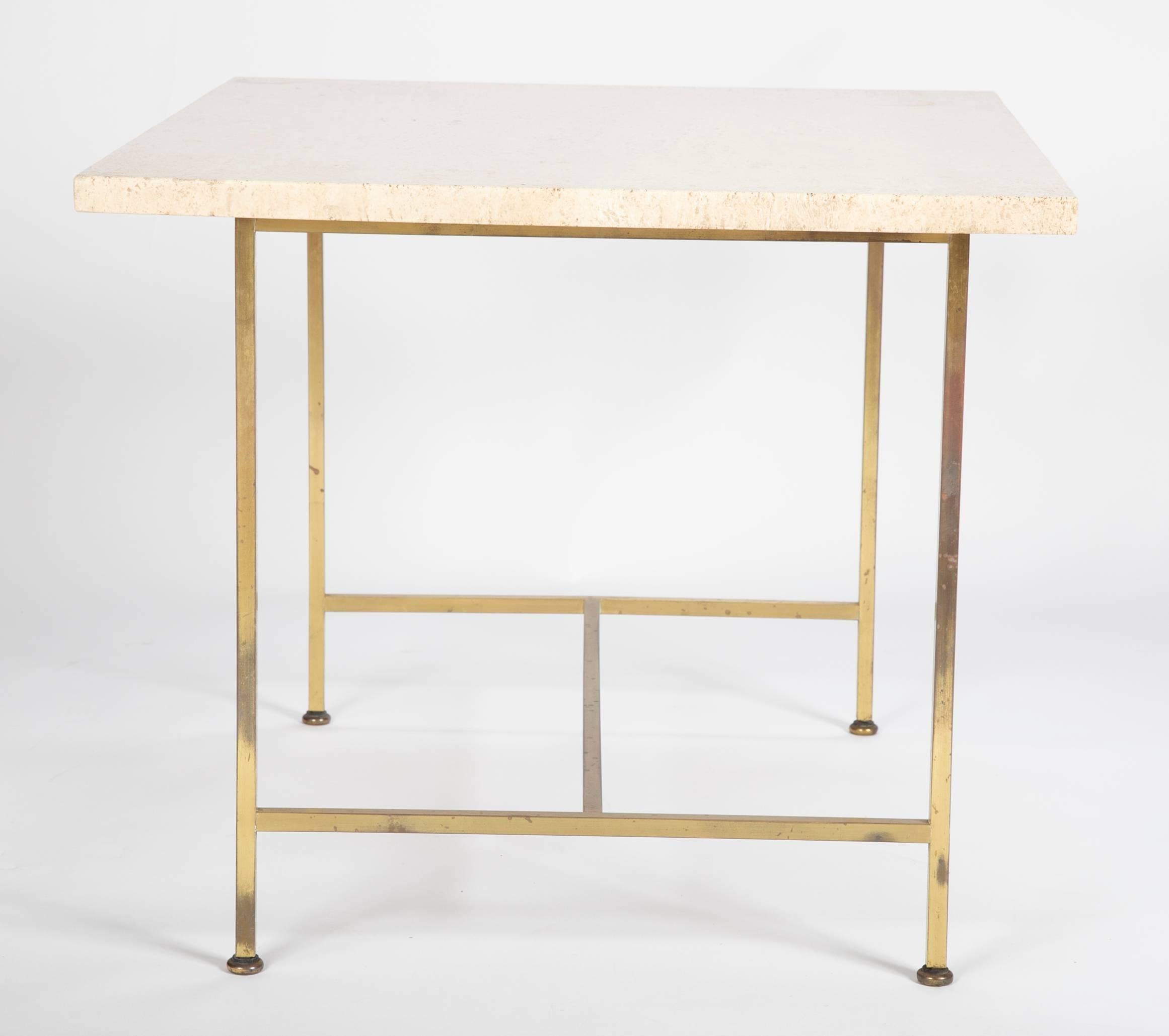 Travertine Top Brass Side Table Designed by Paul McCobb 2