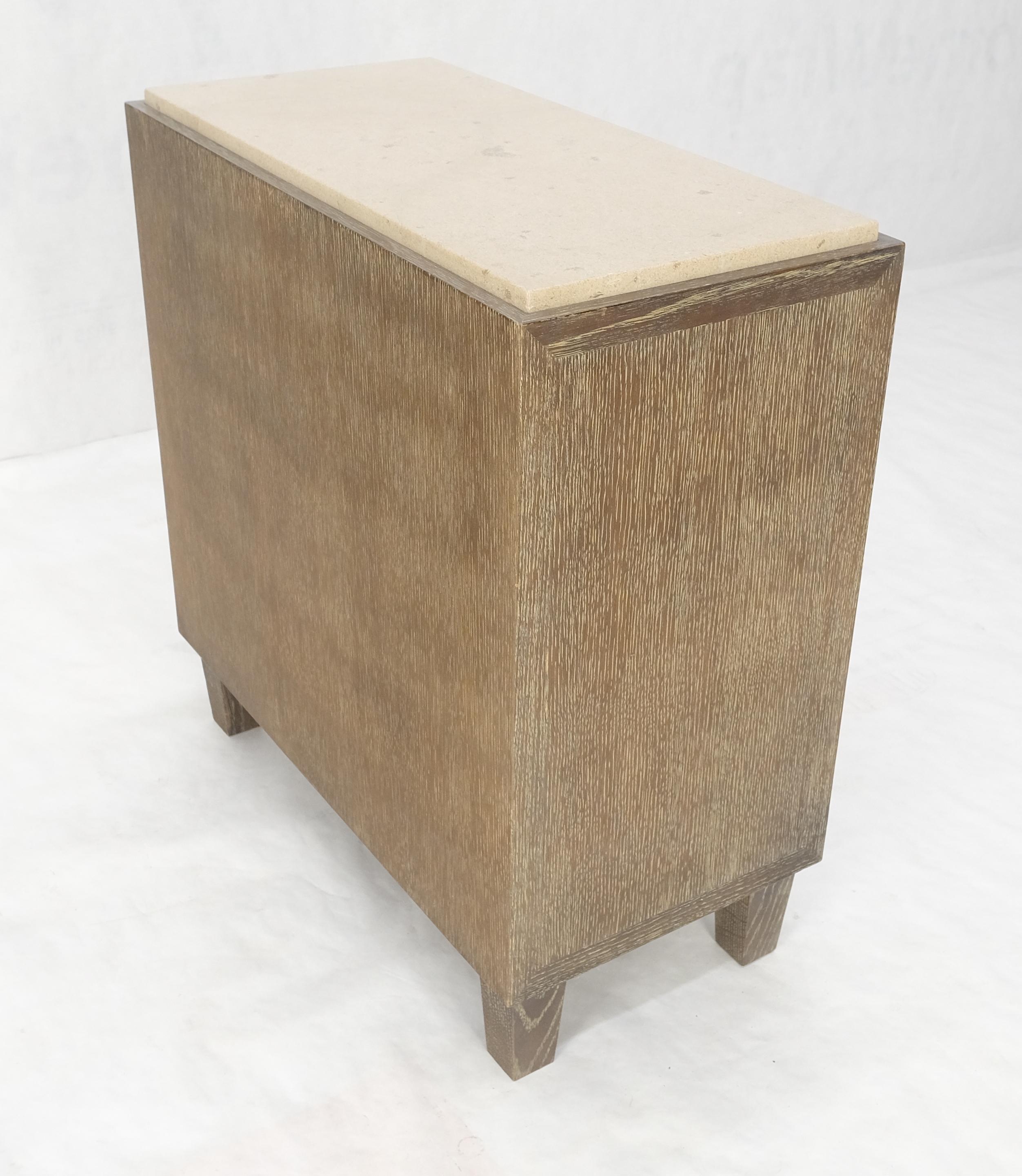 Travertine Top Cerused Drop Front Doors Compartments Night Stand End Table MINT For Sale 2