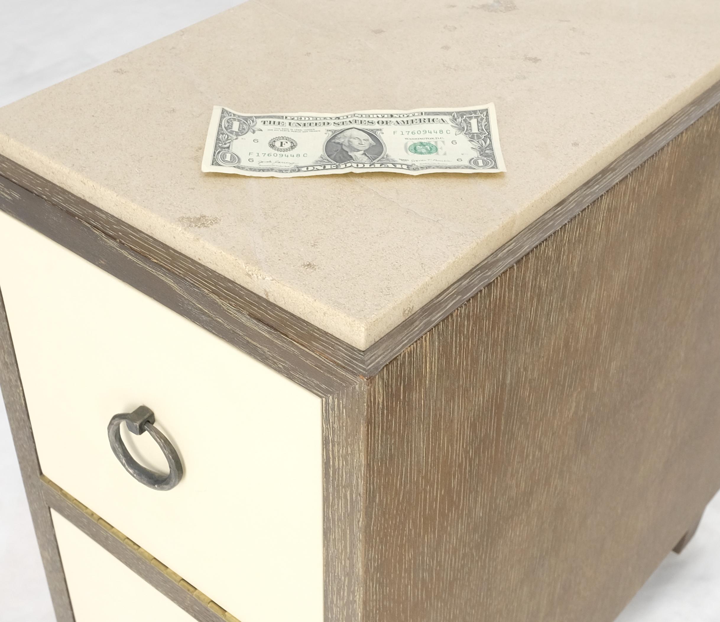 Travertine Top Cerused Drop Front Doors Compartments Night Stand End Table MINT For Sale 4